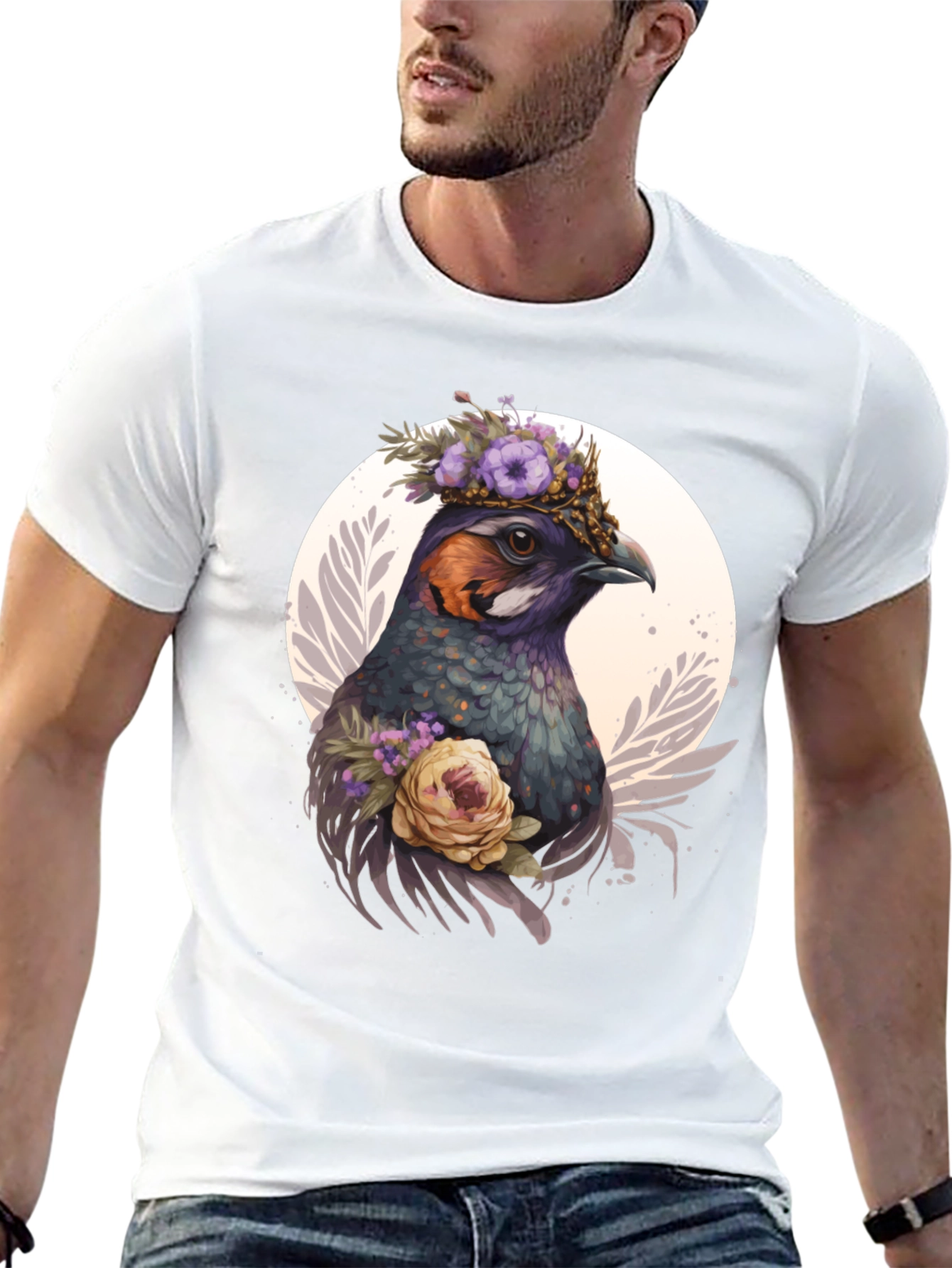 Floral Bird T-Shirt - Nature Inspired Graphic Tee