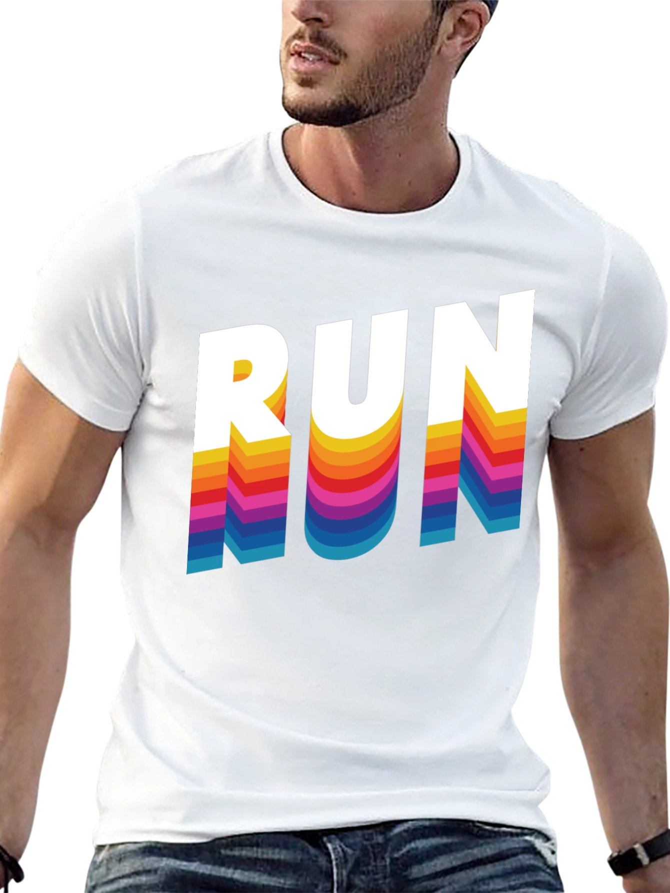 Retro RUN Graphic Tee - Cool Rainbow Text Design