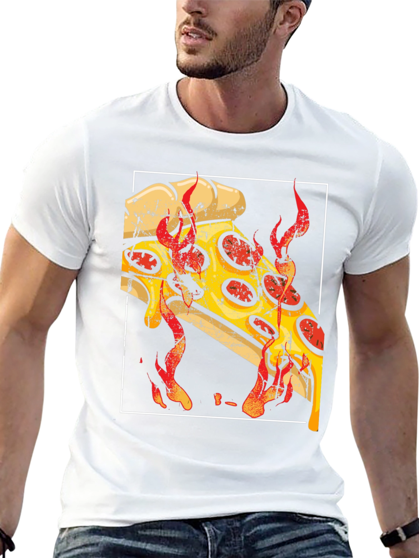 Fiery Pizza Graphic Tee - Black Cotton T-Shirt