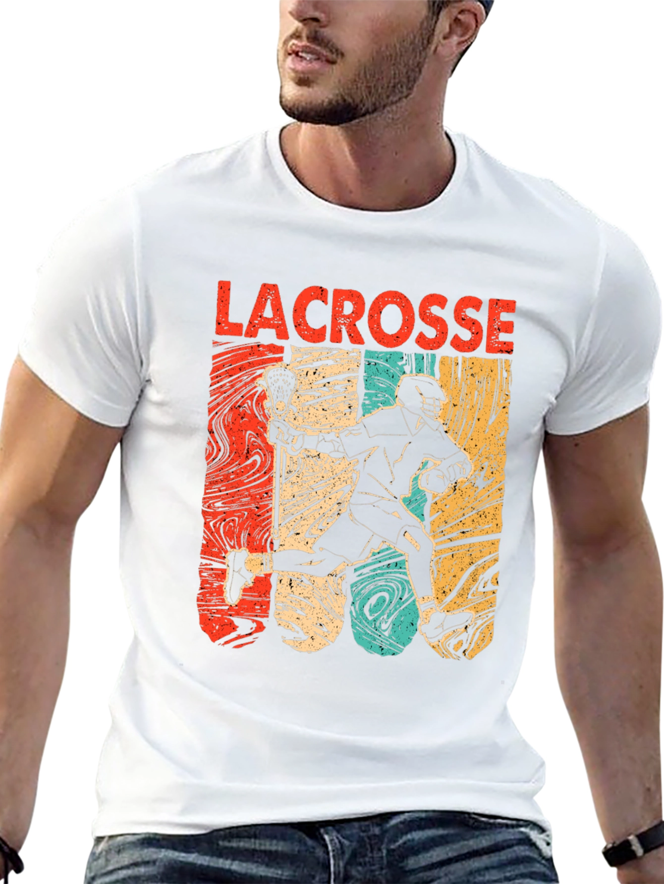 Lacrosse Player Graphic Tee - Retro Design Black T-Shirt