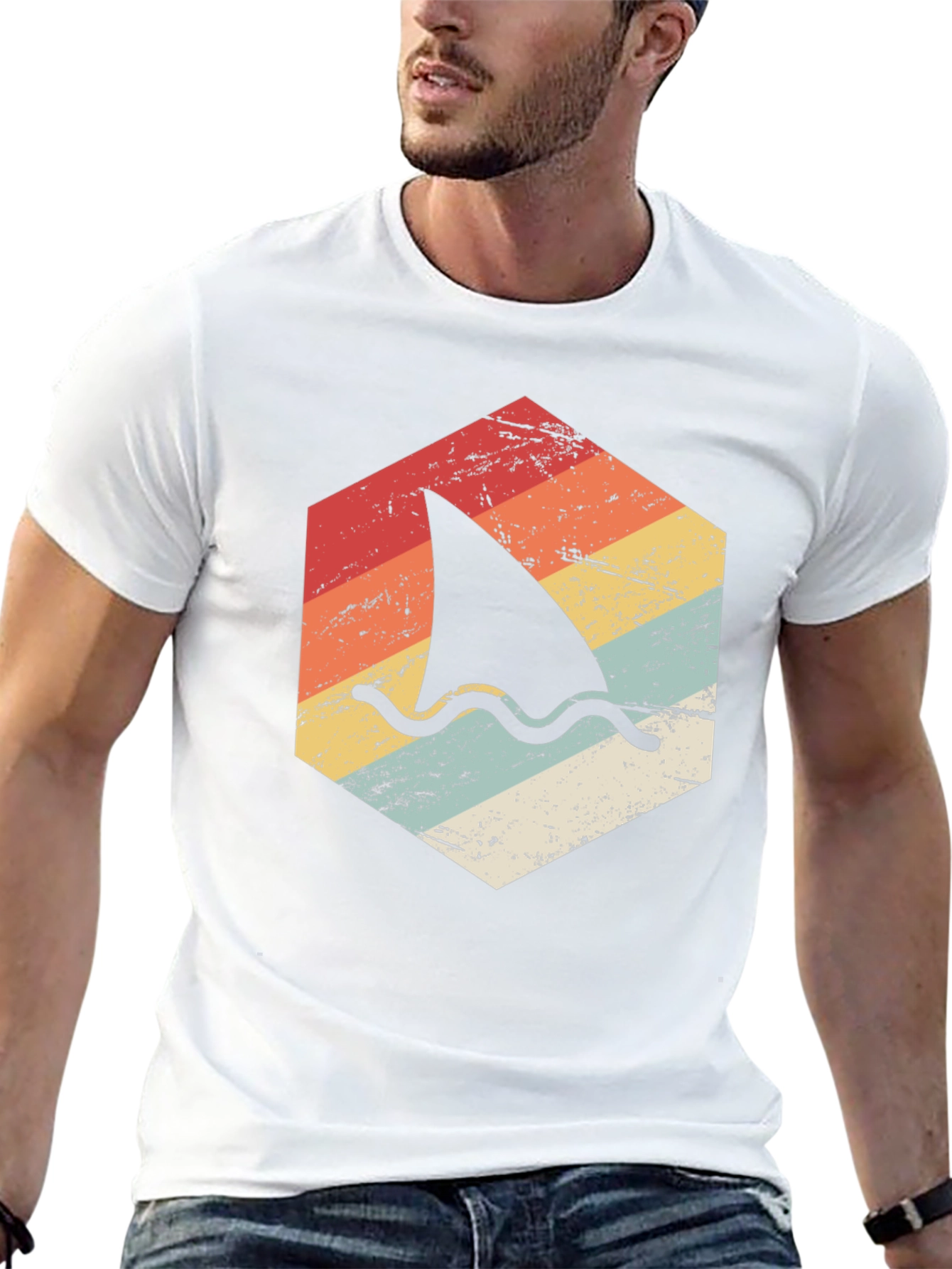 Retro Shark Fin Graphic T-Shirt - Black