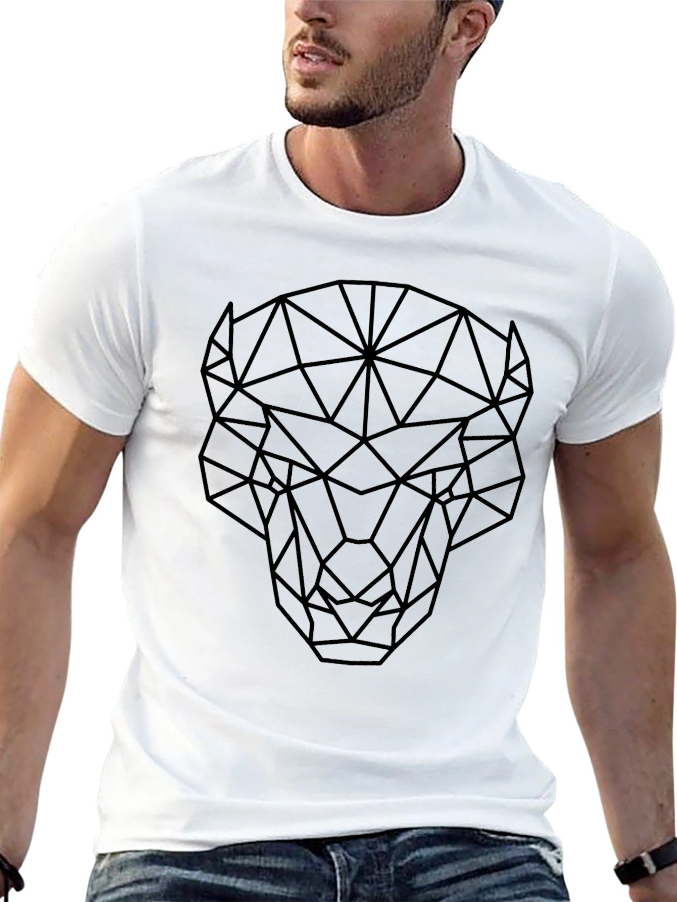 Geometric Bull Graphic Tee - Modern Black T-Shirt