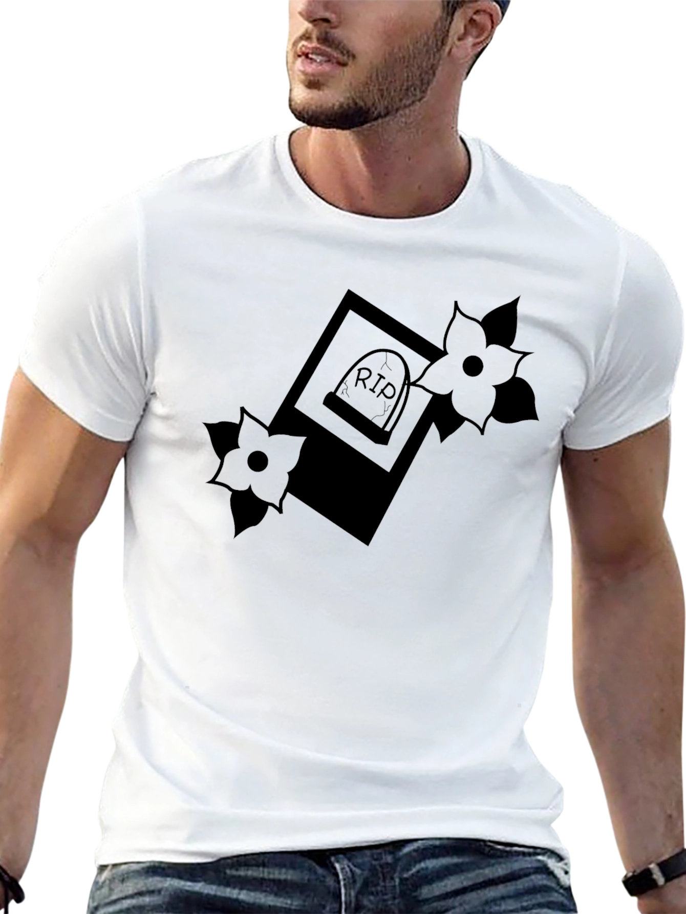 RIP Tombstone Floral Graphic T-Shirt