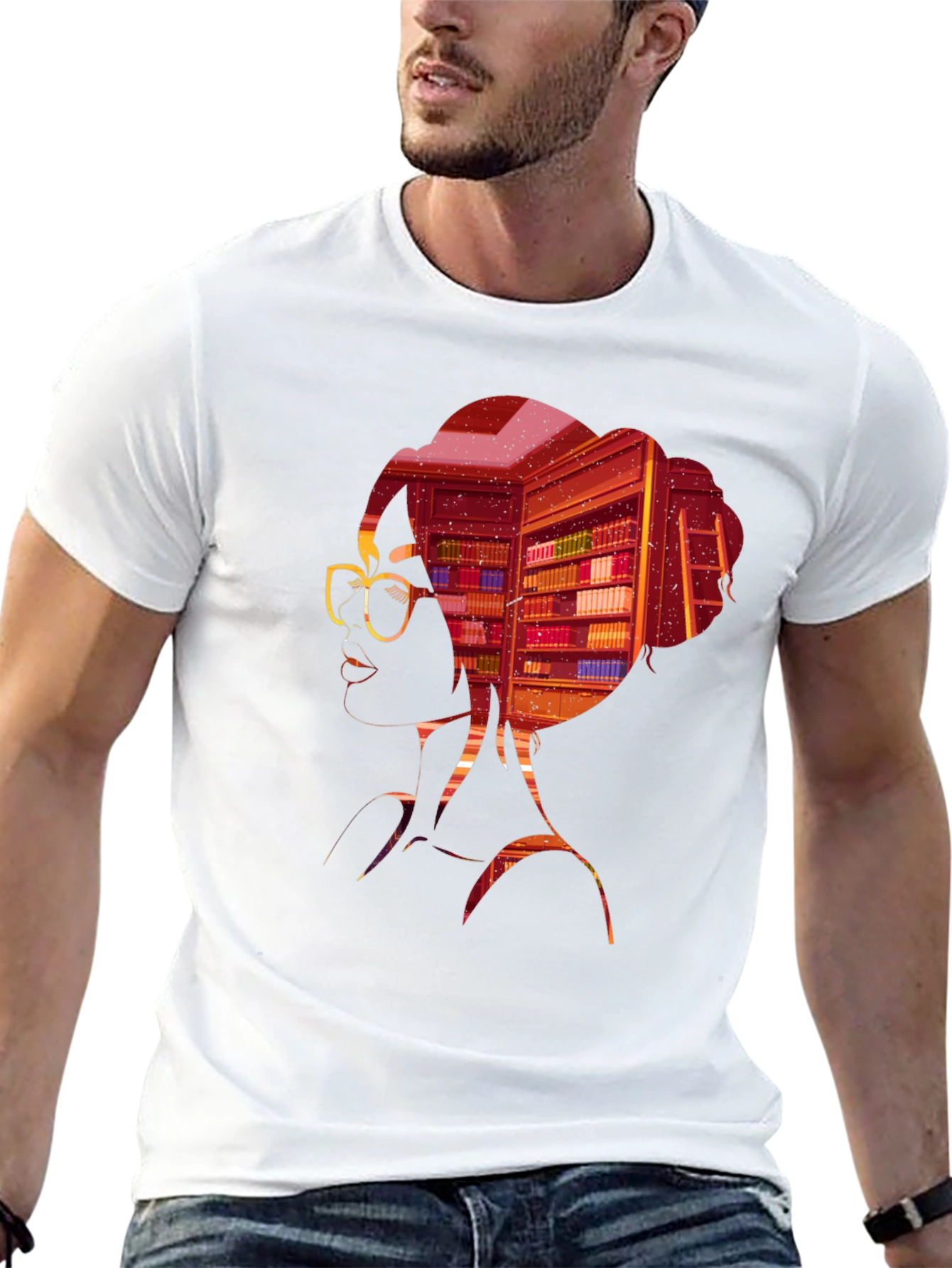 Bookworm T-Shirt: Silhouette Library Design