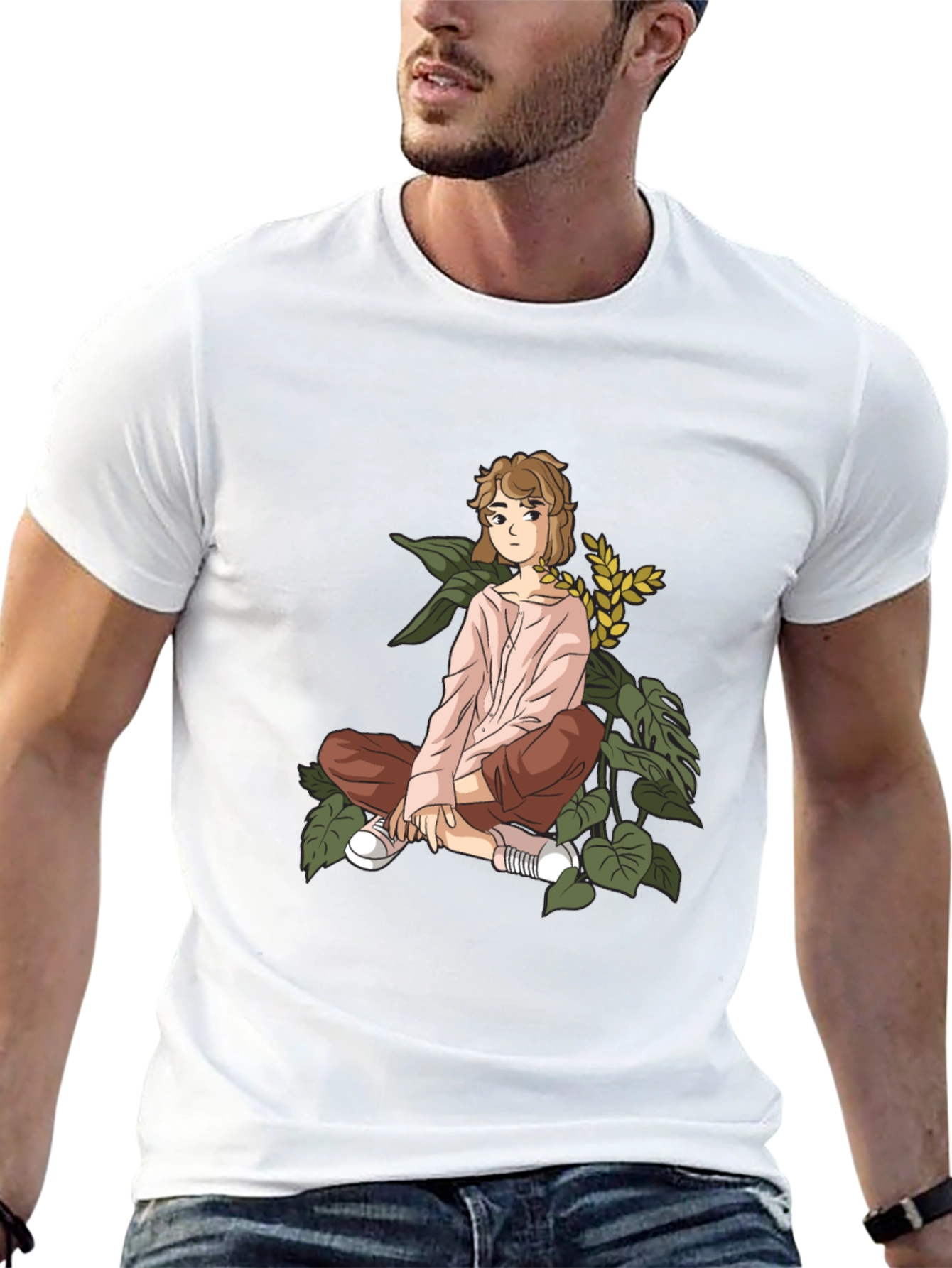 Anime Girl Print Black Cotton Tee