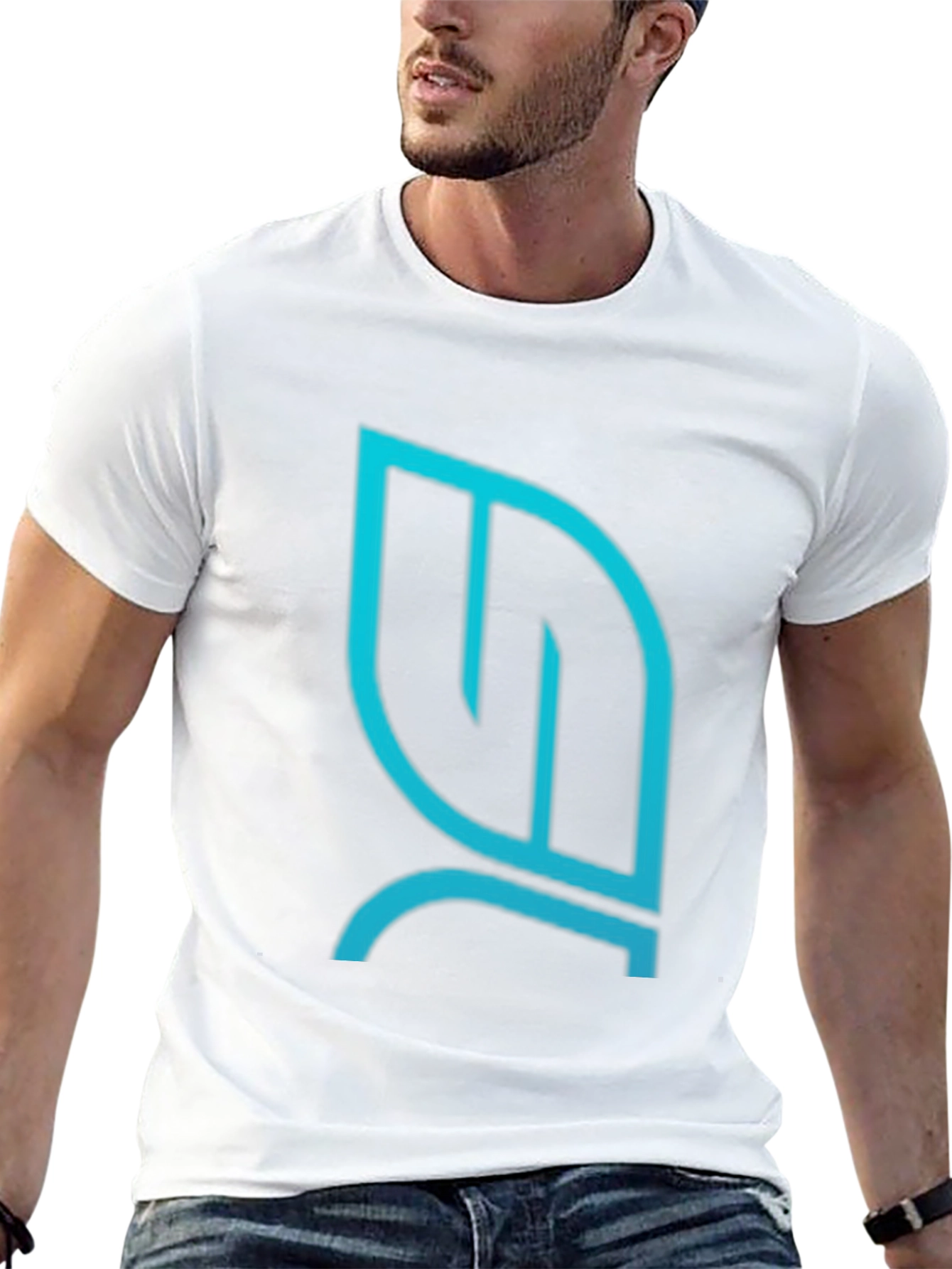 Modern Teal Leaf Logo Black T-Shirt