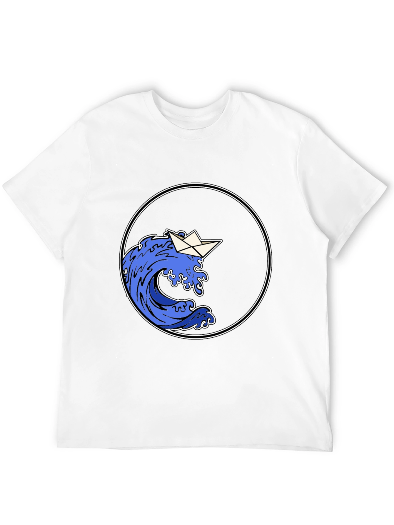 Paper Boat Wave Graphic Black T-Shirt