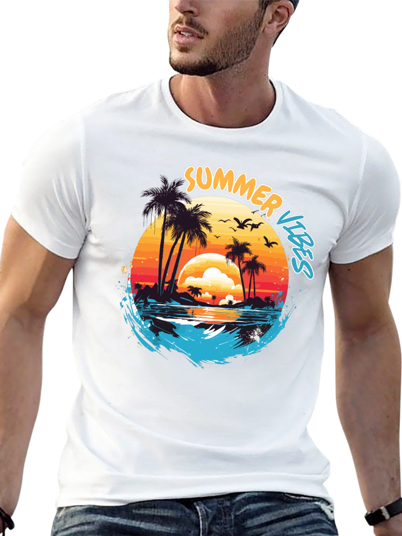 Summer Vibes Graphic Tee - Beach Sunset Design
