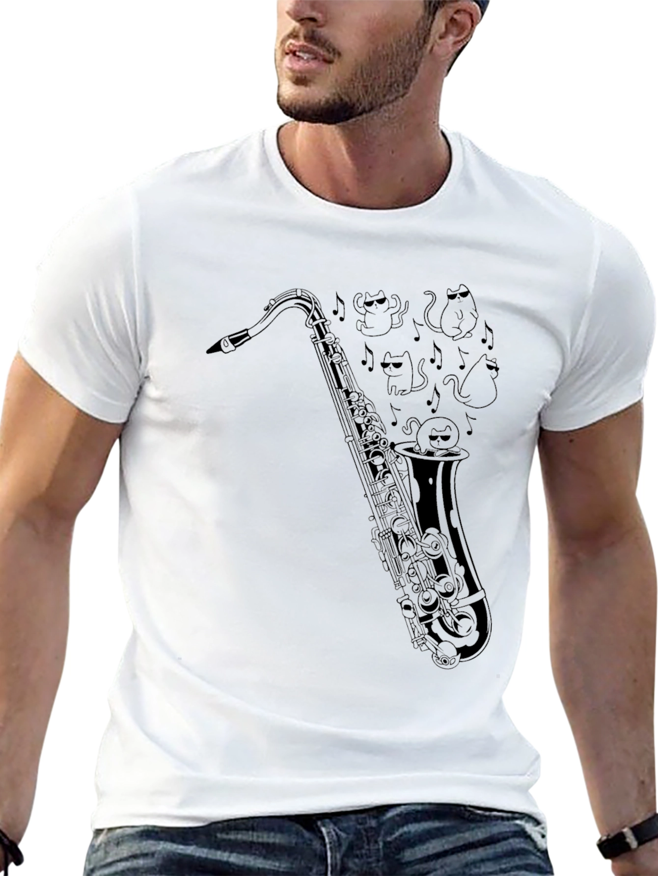Cool Saxophone Cats Graphic T-Shirt