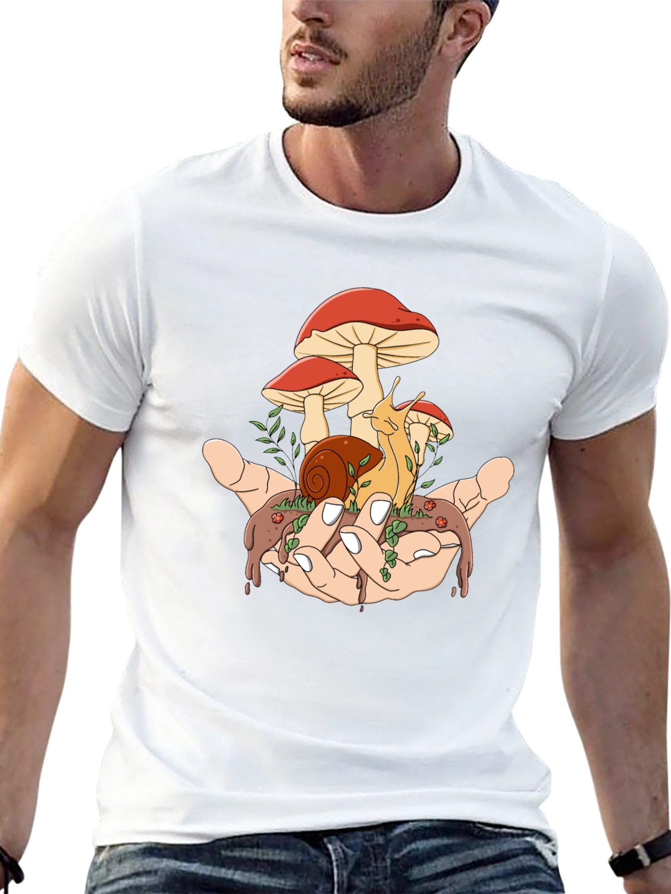 Mushroom Snail Hand Graphic T-Shirt