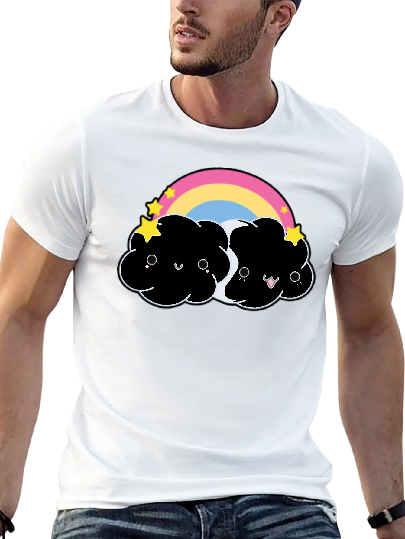 Cute Black Cloud T-Shirt with Rainbow