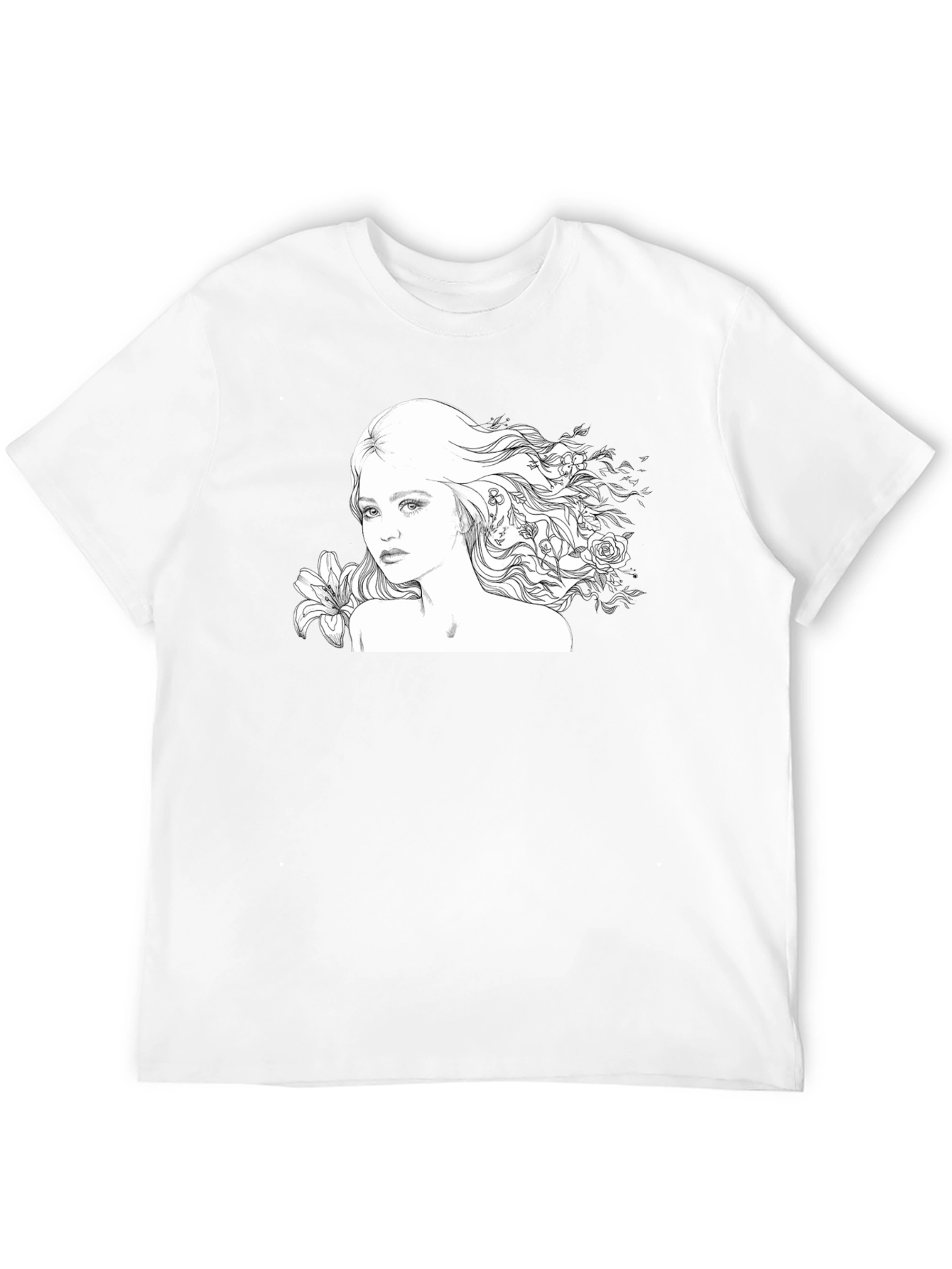 Floral Woman Graphic Tee - Black Cotton Blend