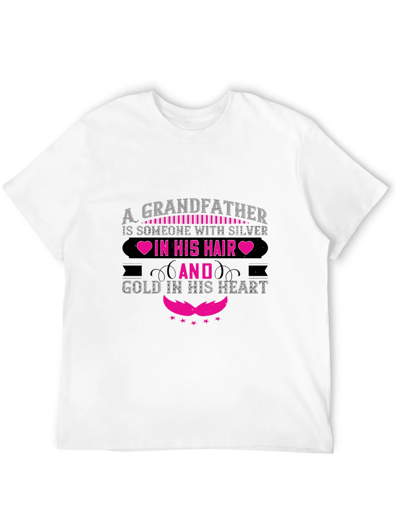 Grandfather Silver Hair Gold Heart Black T-Shirt