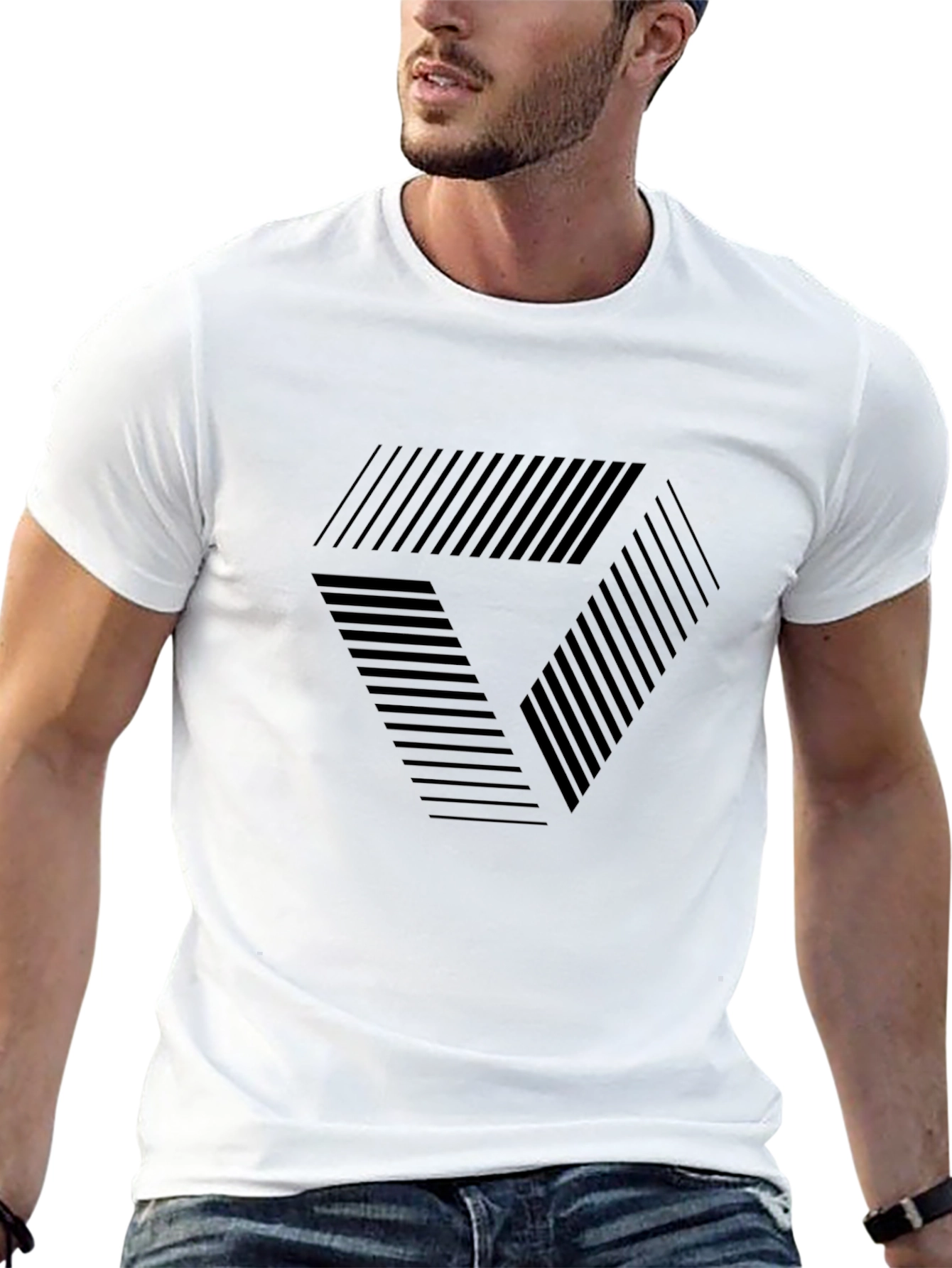 Modern Geometric Graphic Tee - Black