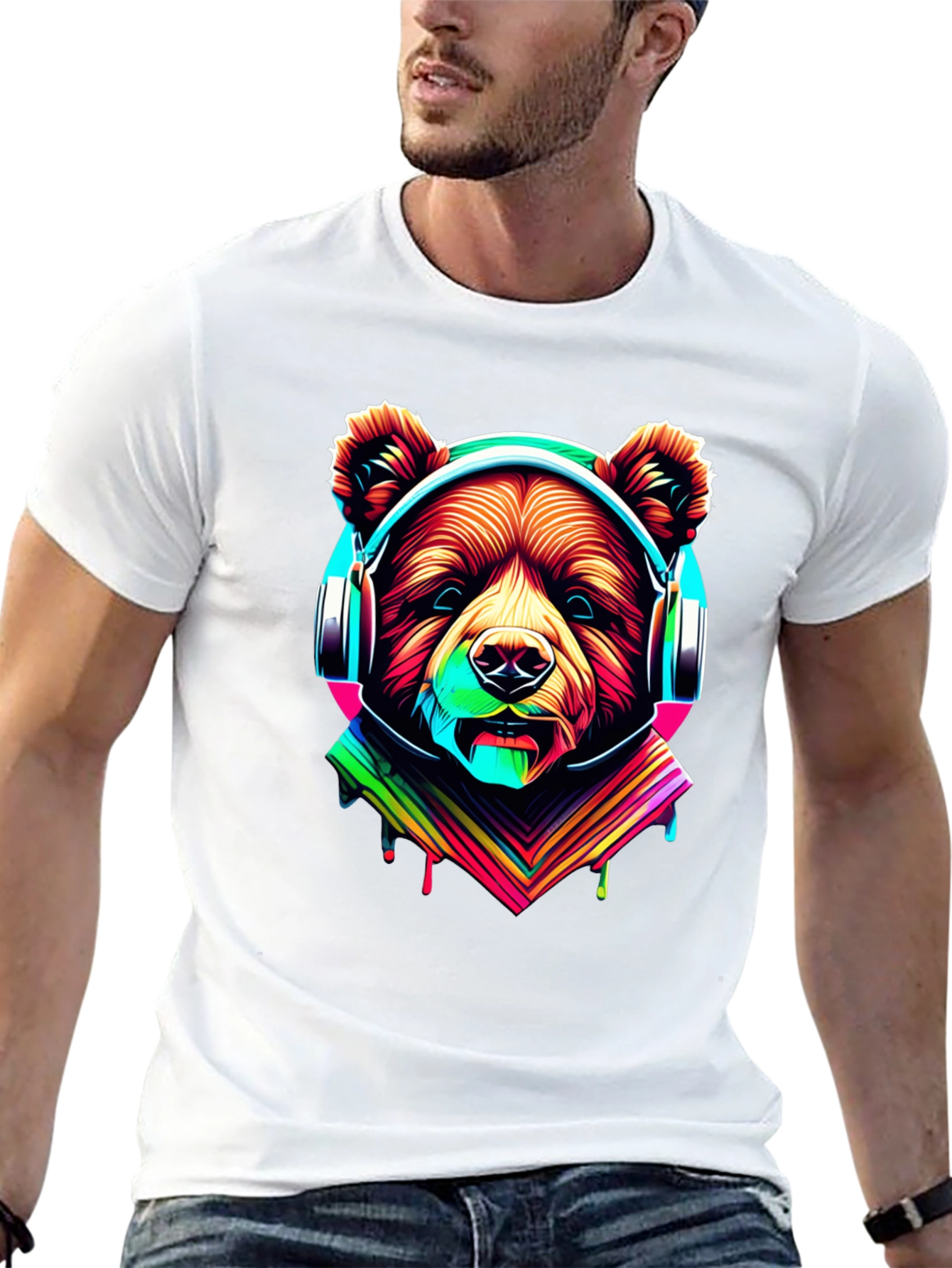 Neon Bear Headphones Graphic Tee