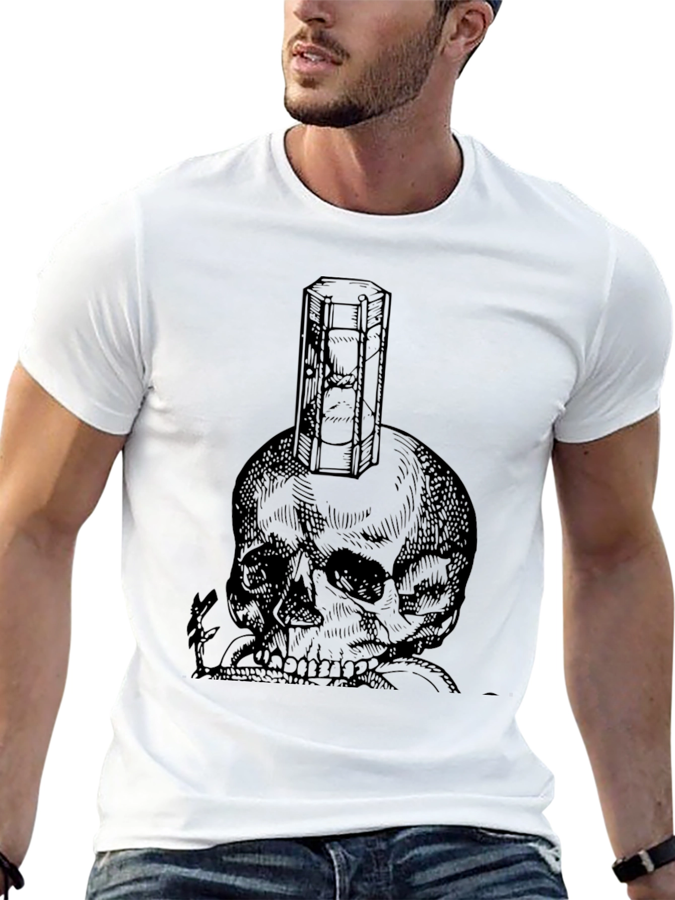 Skull & Hourglass Graphic Tee - Black Cotton Blend