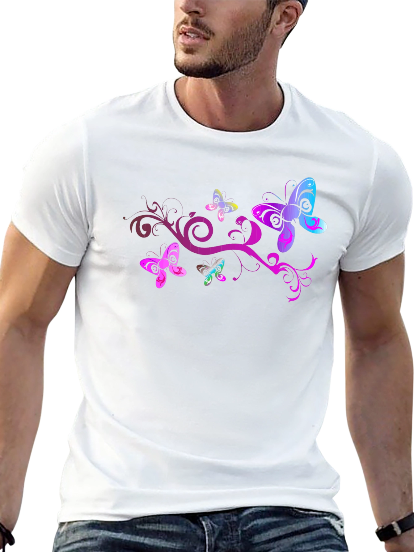 Butterfly Swirl Graphic Tee - Black Cotton Blend