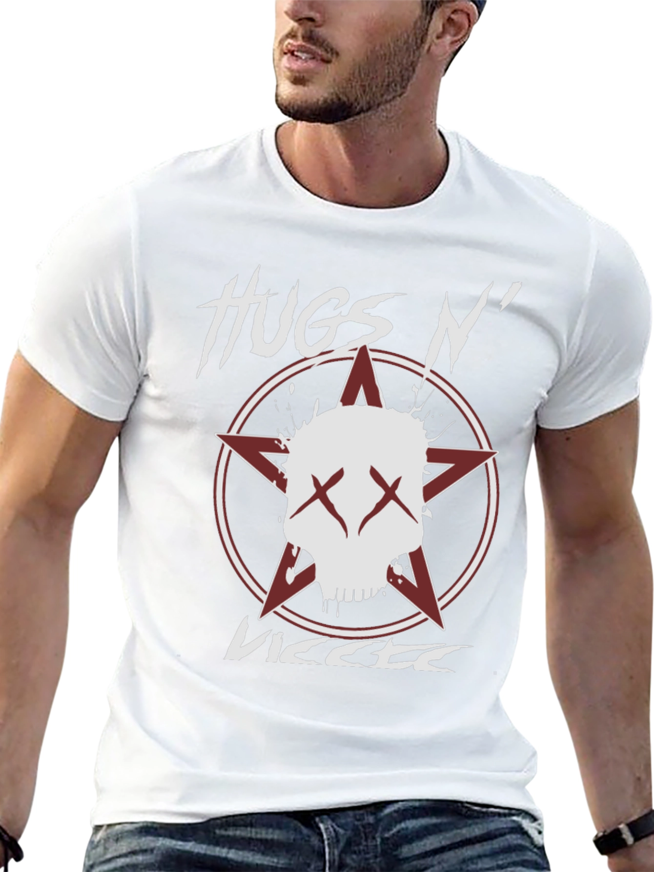 Hugs N VICCTE Black Graphic T-Shirt with Skull Design