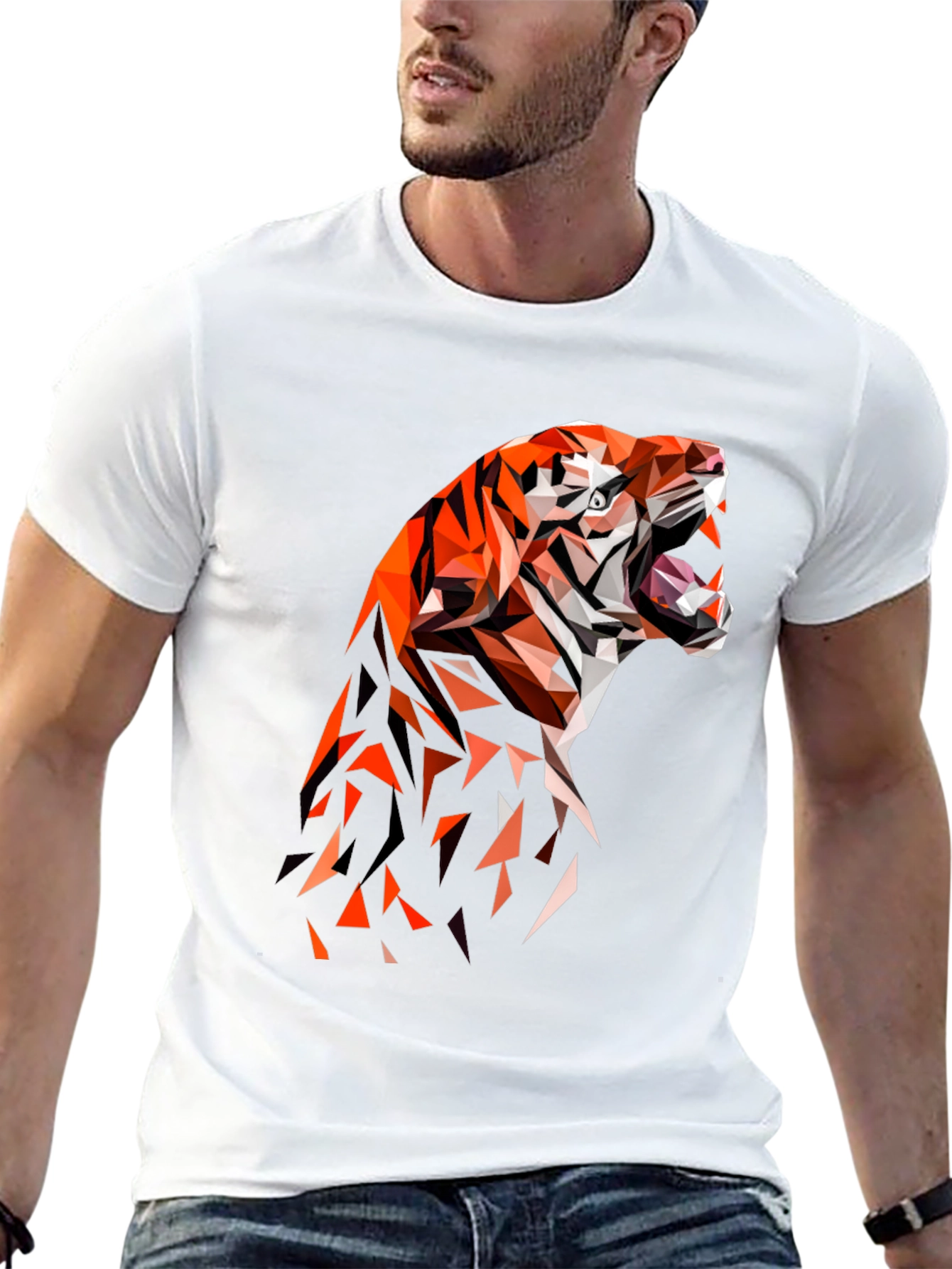 Geometric Tiger Graphic Black T-Shirt