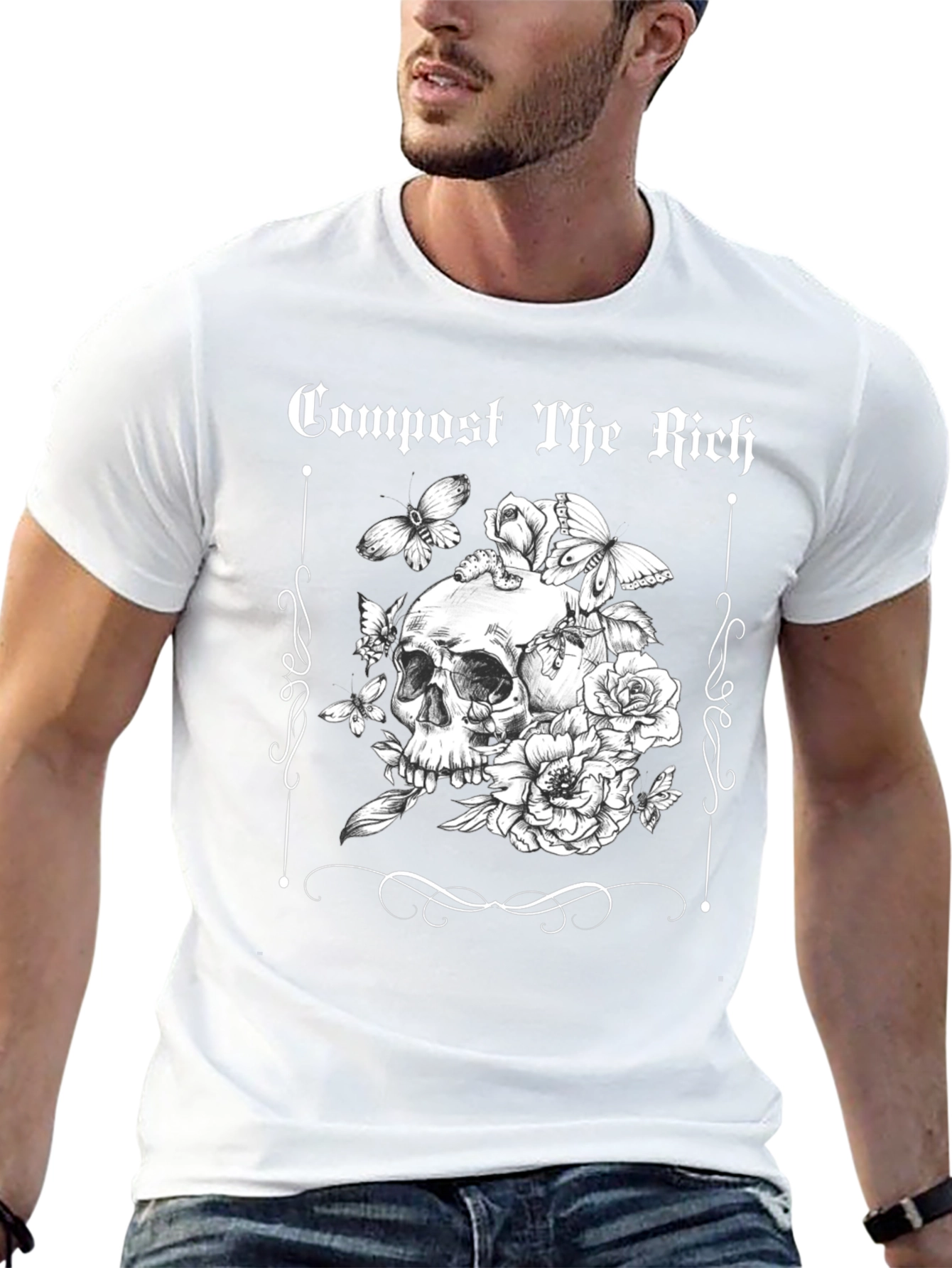 Compost The Rich Skull and Flower Graphic Tee