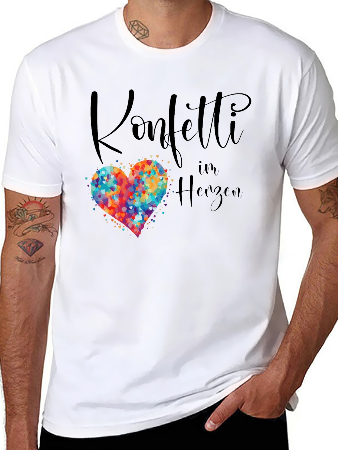 Confetti Heart Graphic Tee - Black Cotton T-Shirt
