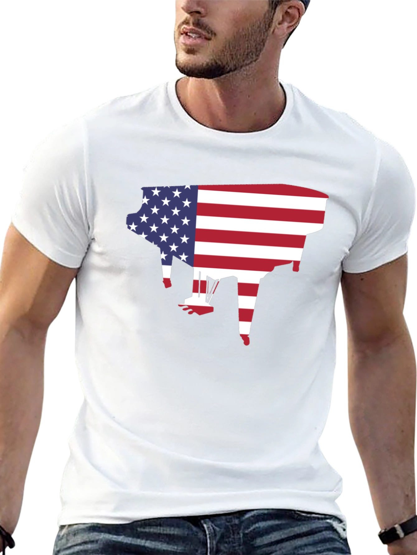 American Flag Piano Graphic T-Shirt