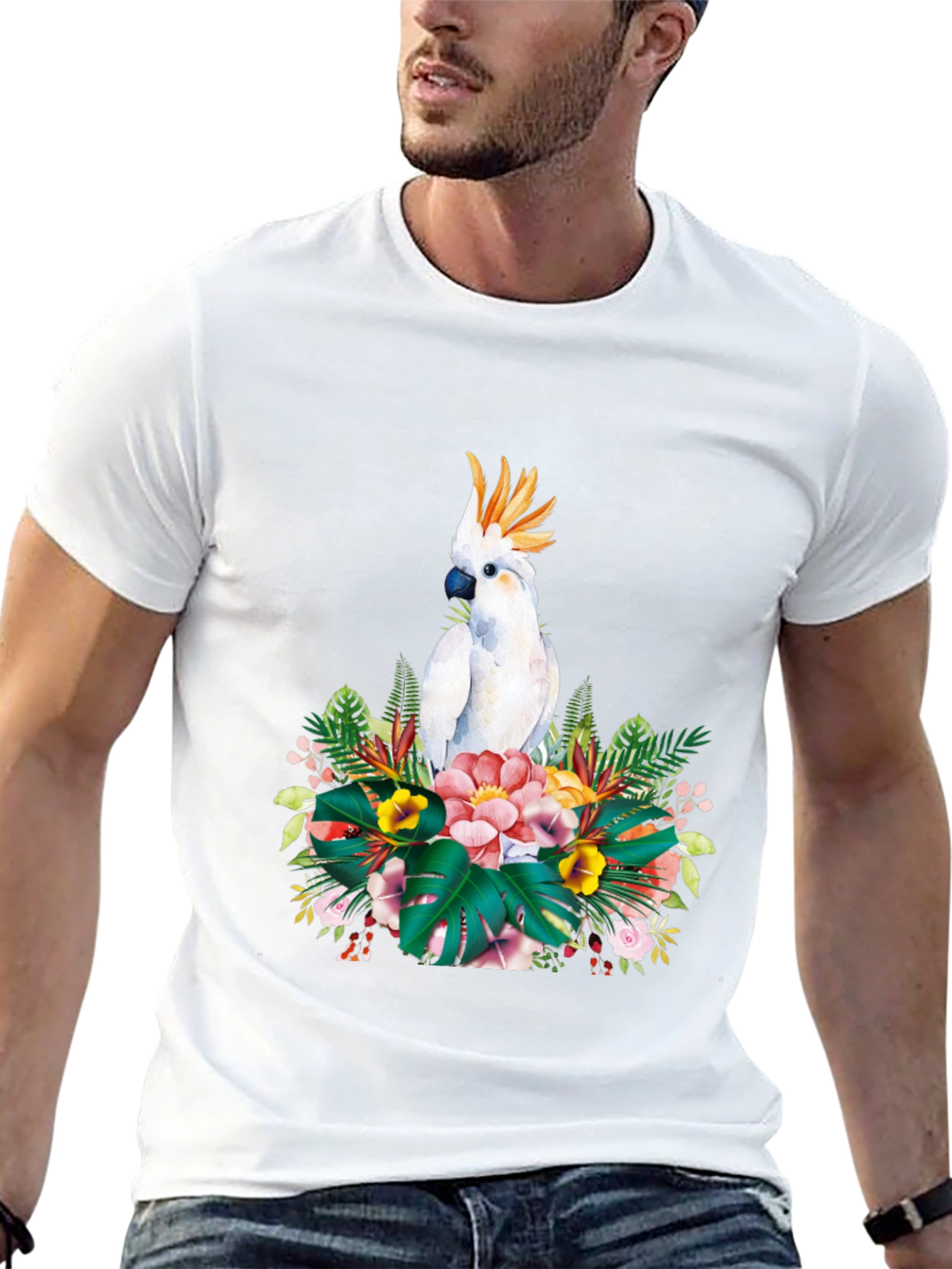 Tropical Parrot Graphic Tee - Black