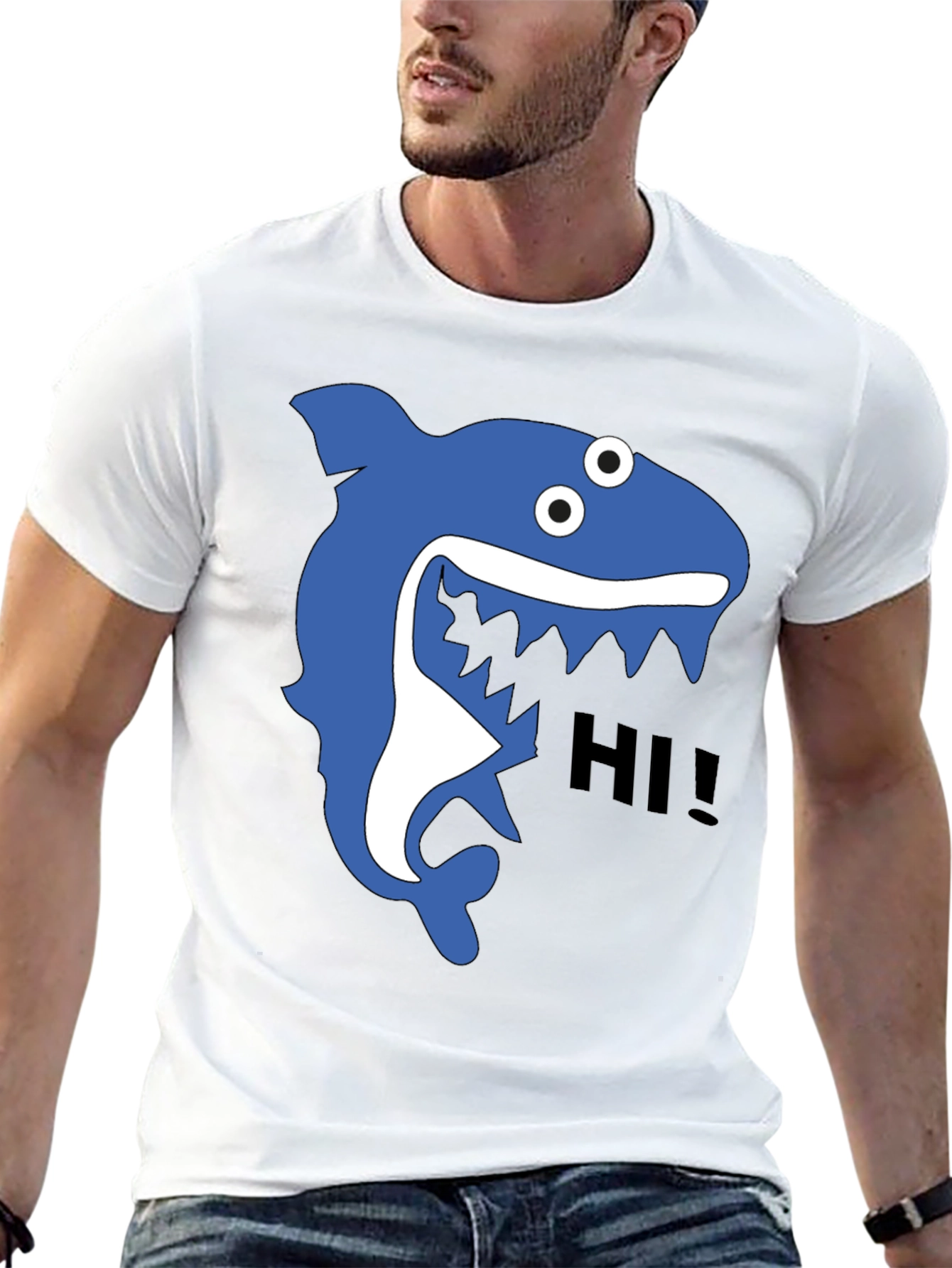 Shark Hi! Graphic Tee - Black Cotton T-Shirt