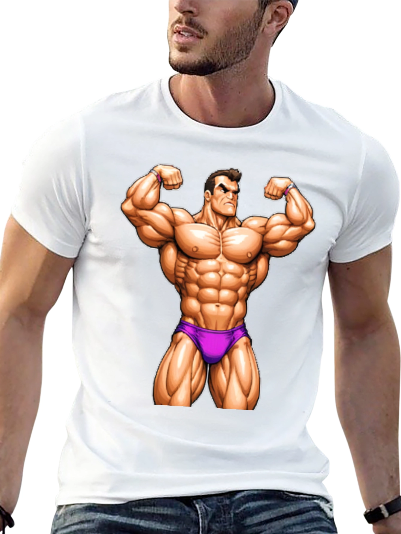 Muscle Man Cartoon Graphic T-Shirt