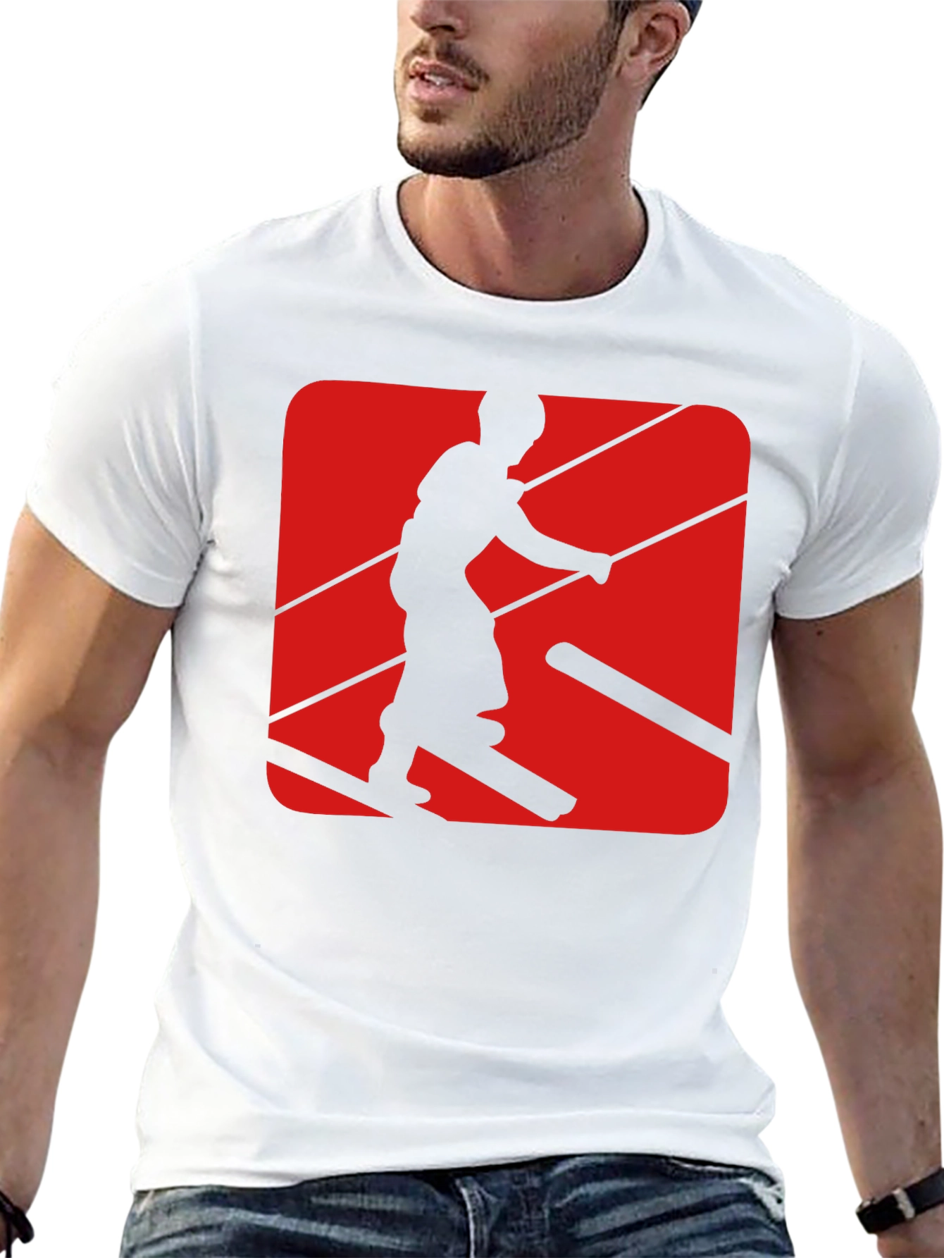 Retro Skier Graphic Tee - Black Cotton Blend T-Shirt