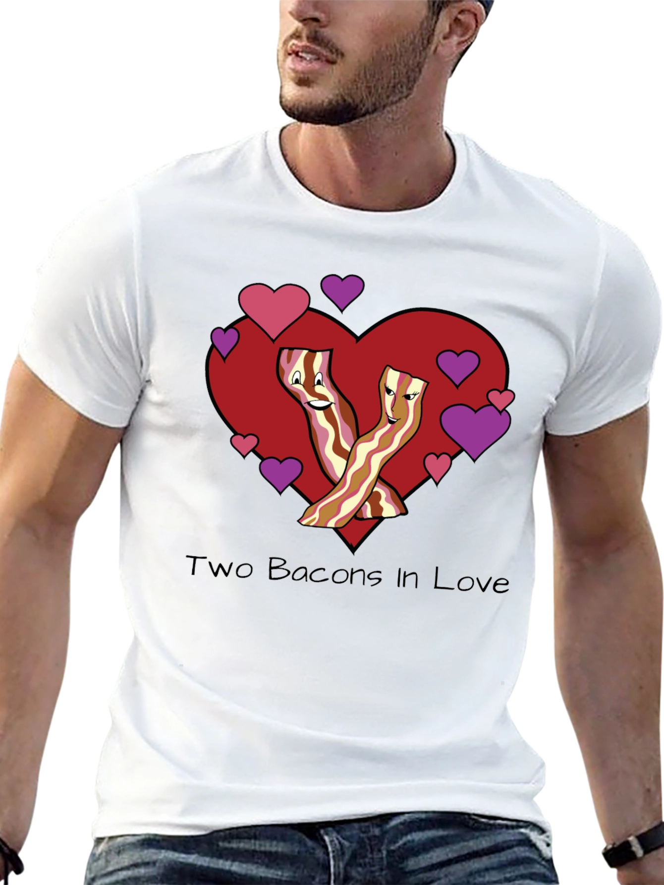 Two Bacons In Love Black T-Shirt