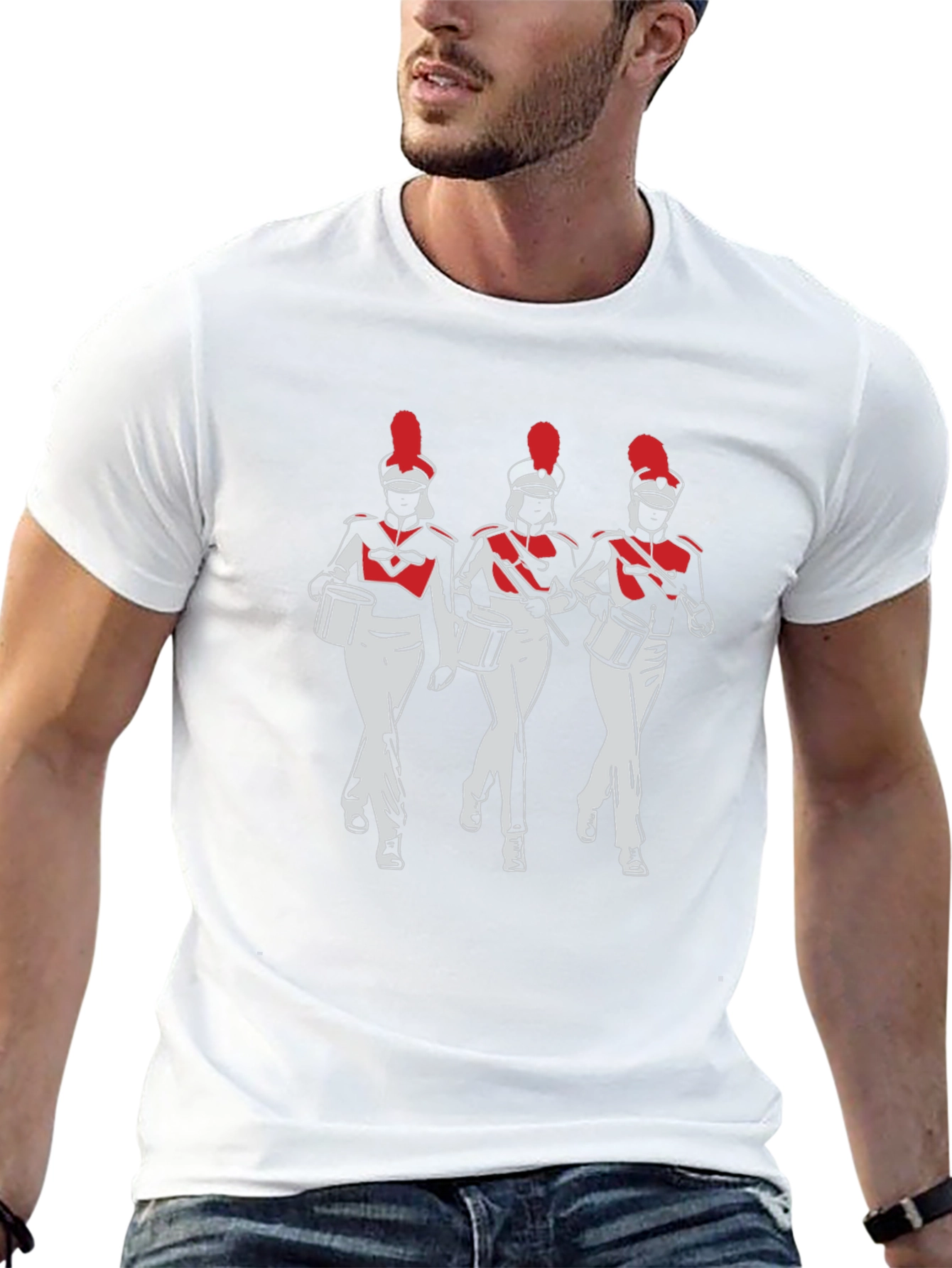 Marching Band T-Shirt: Red & White Drummers