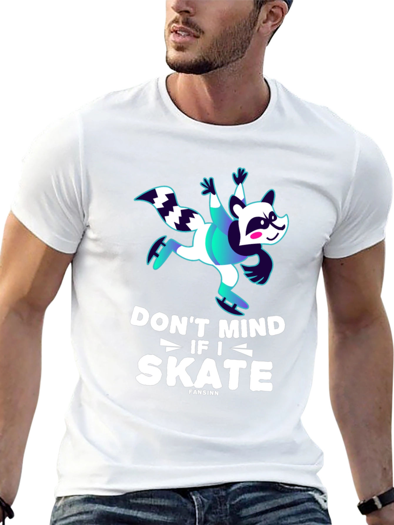 Funny Skater Raccoon Graphic T-Shirt
