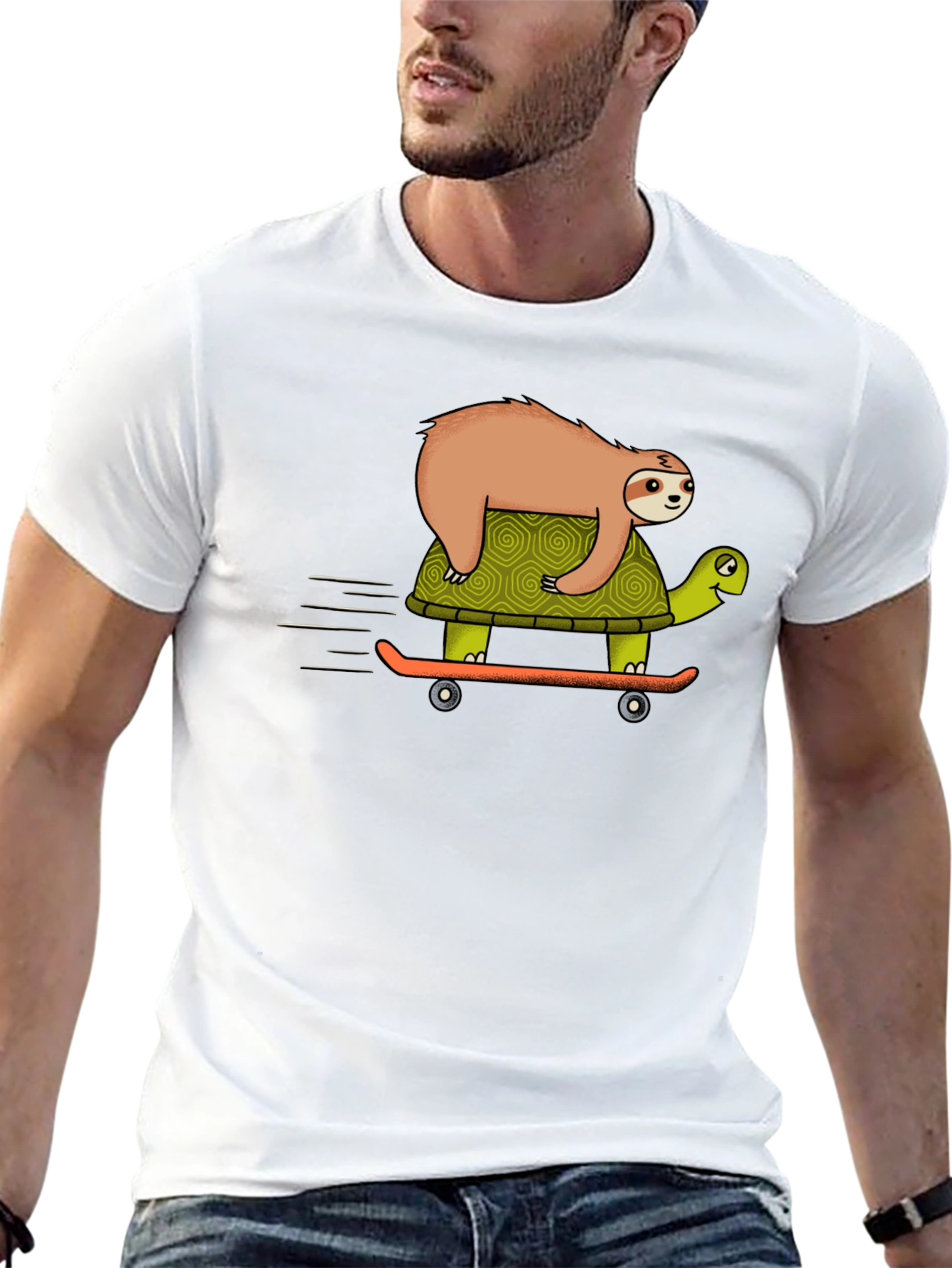 Sloth Riding Turtle Skateboard T-Shirt - Black