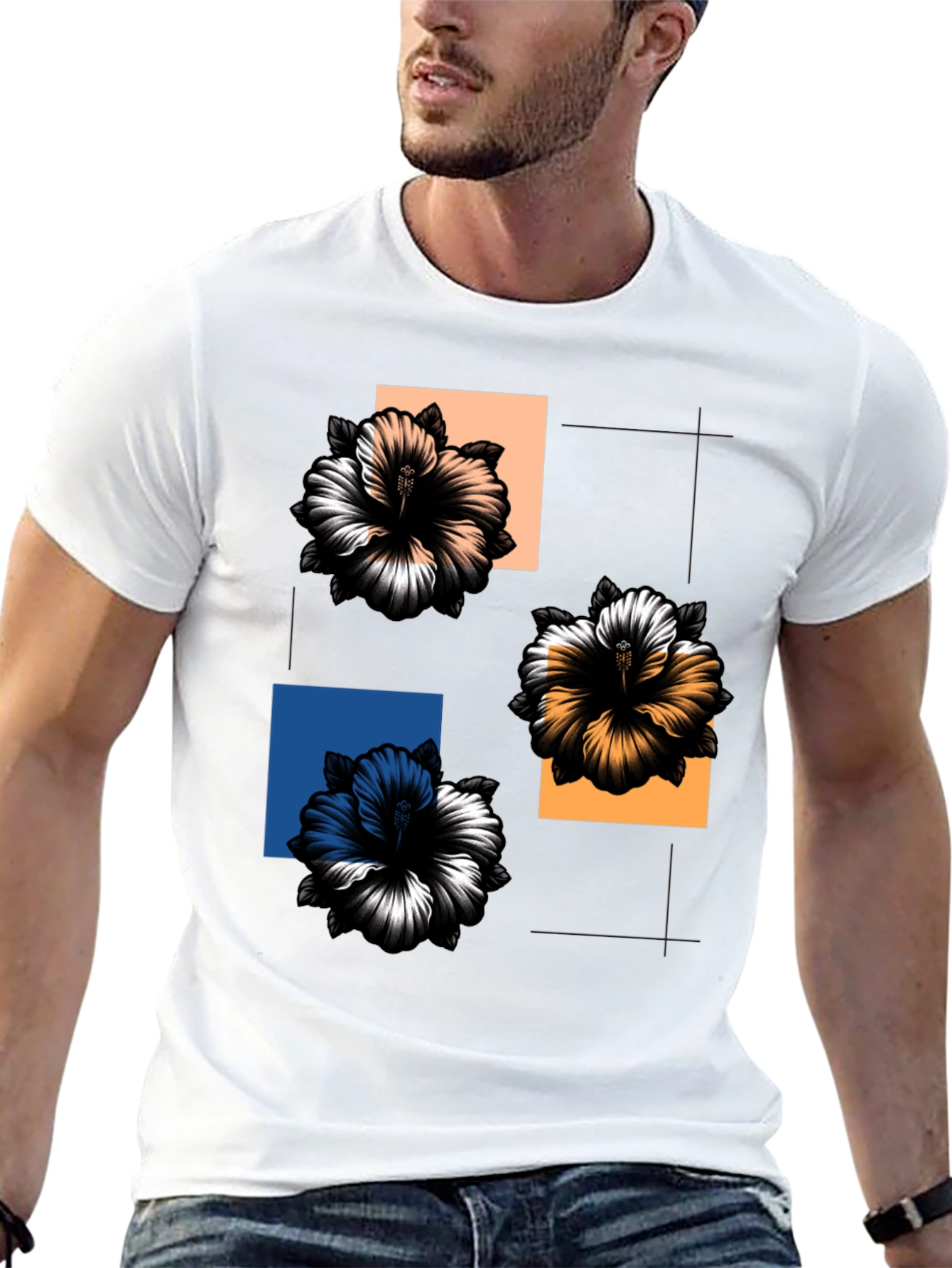 Floral Squares Graphic Tee - Modern Casual Style