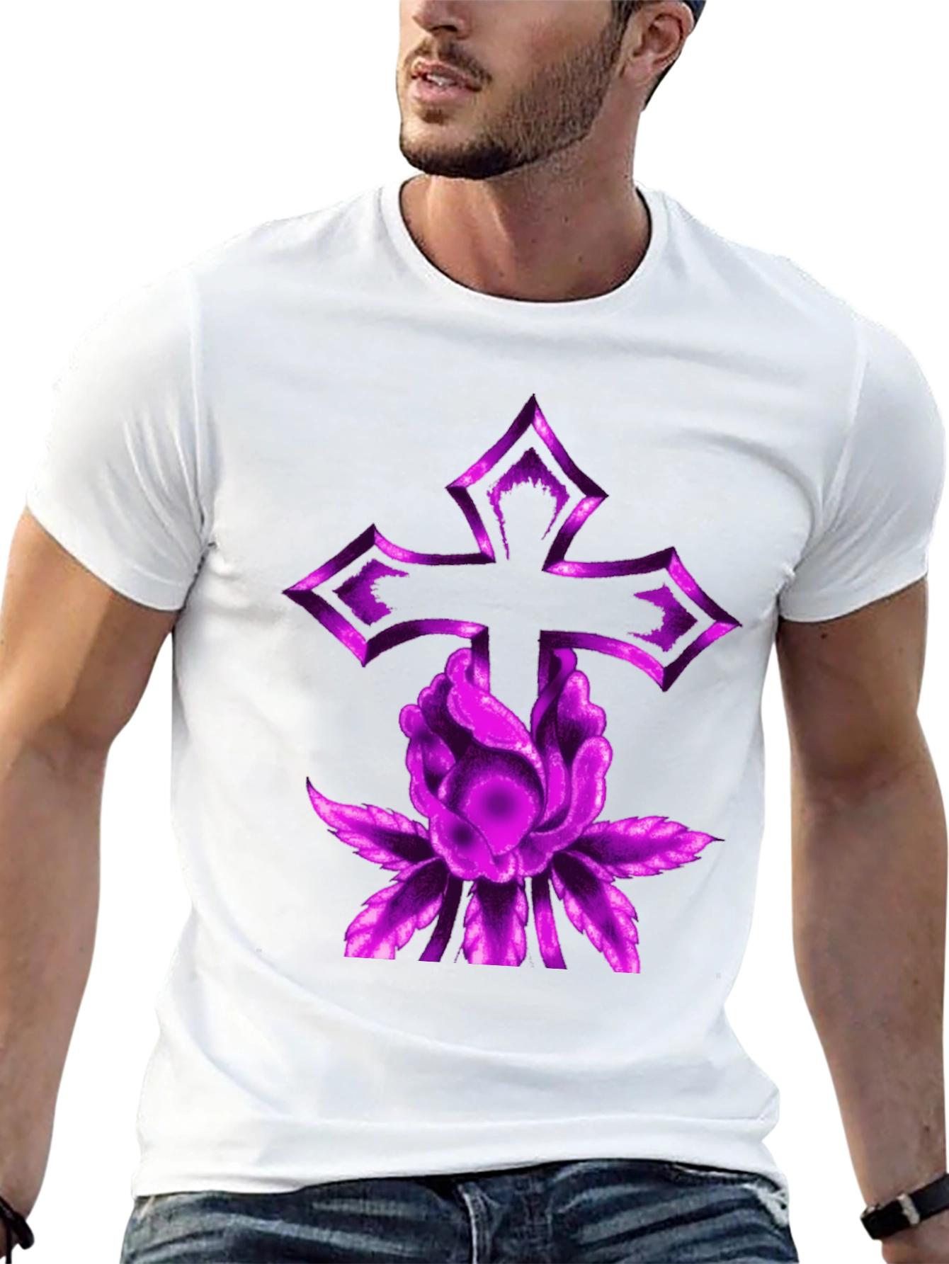 Purple Cross & Flower Graphic Tee