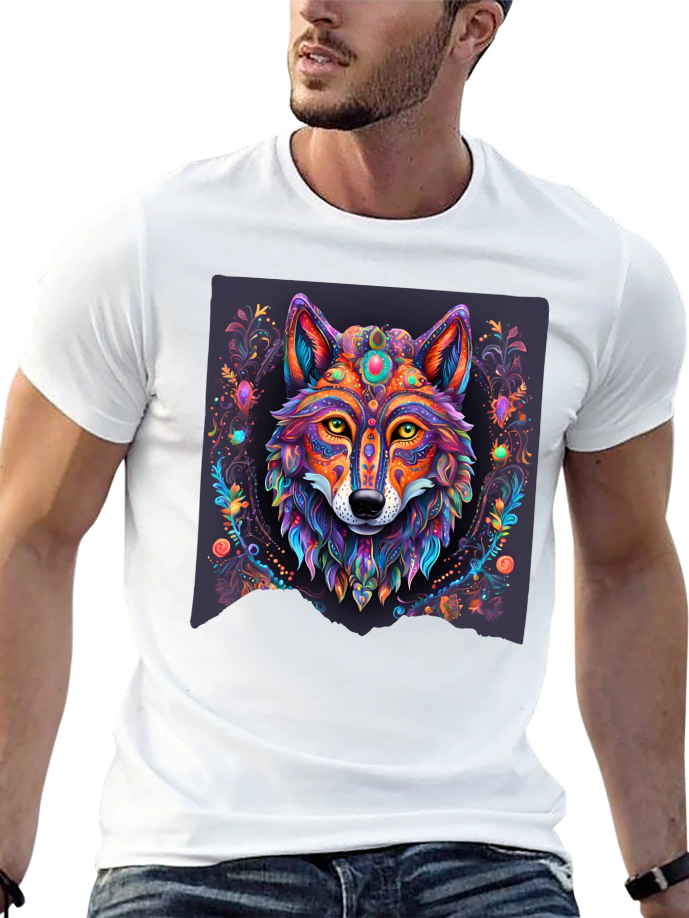 Vibrant Wolf Graphic Tee - Artistic Animal Print