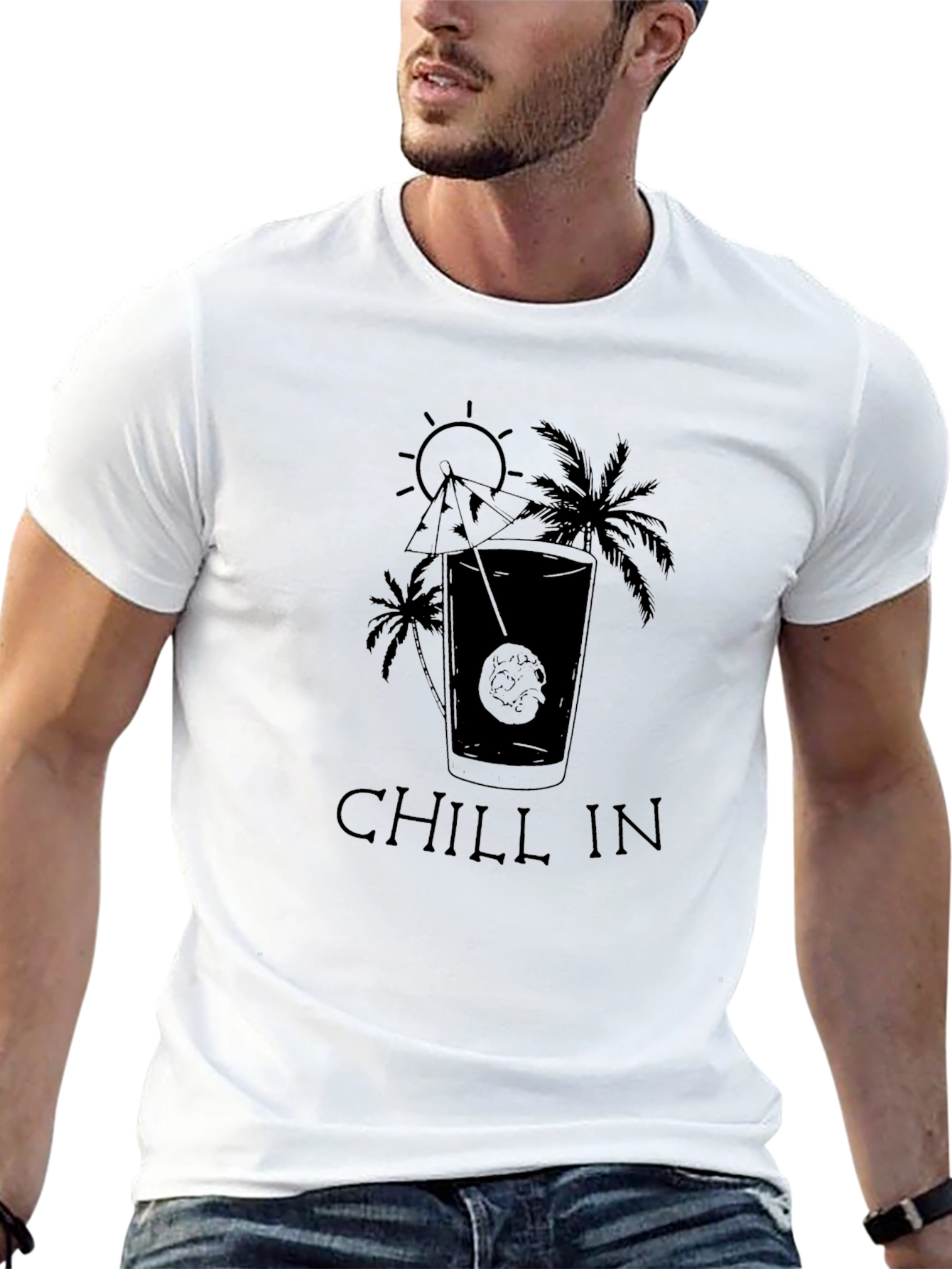 Chill In Paradise Black Graphic T-Shirt
