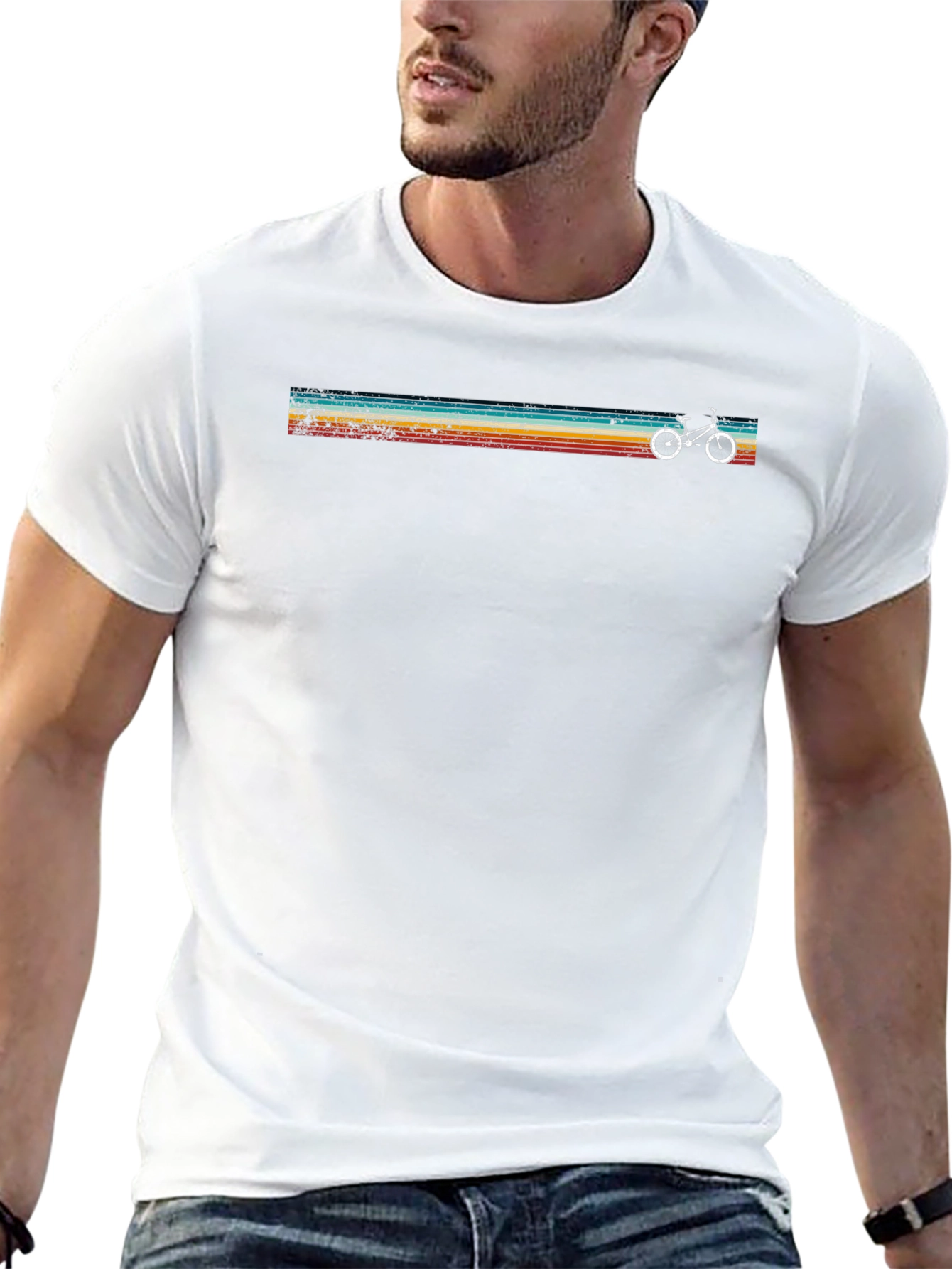 Retro Stripe Bike Graphic Tee - Cool Casual Style