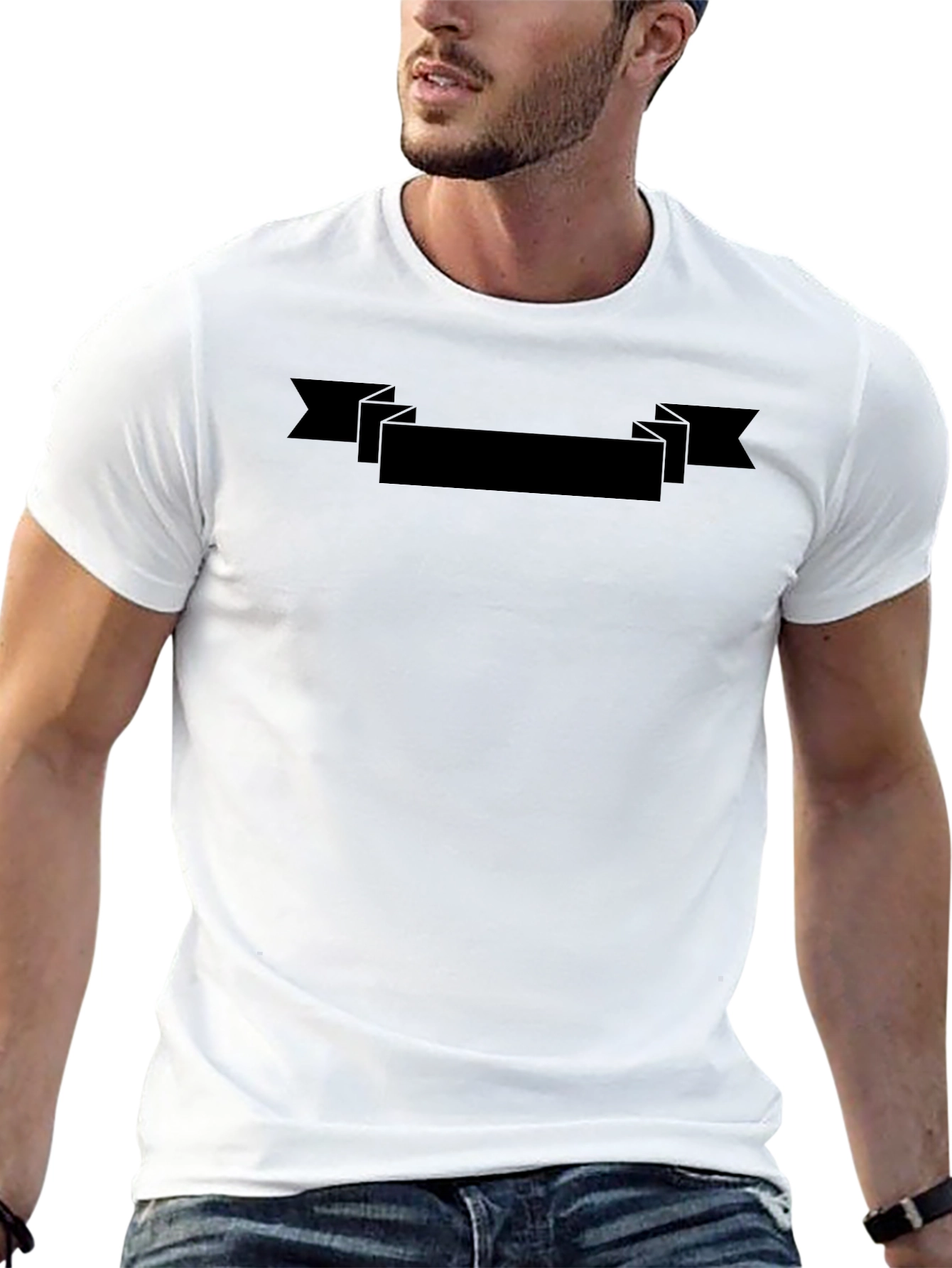 Mens Classic Black T-Shirt with Customizable Banner