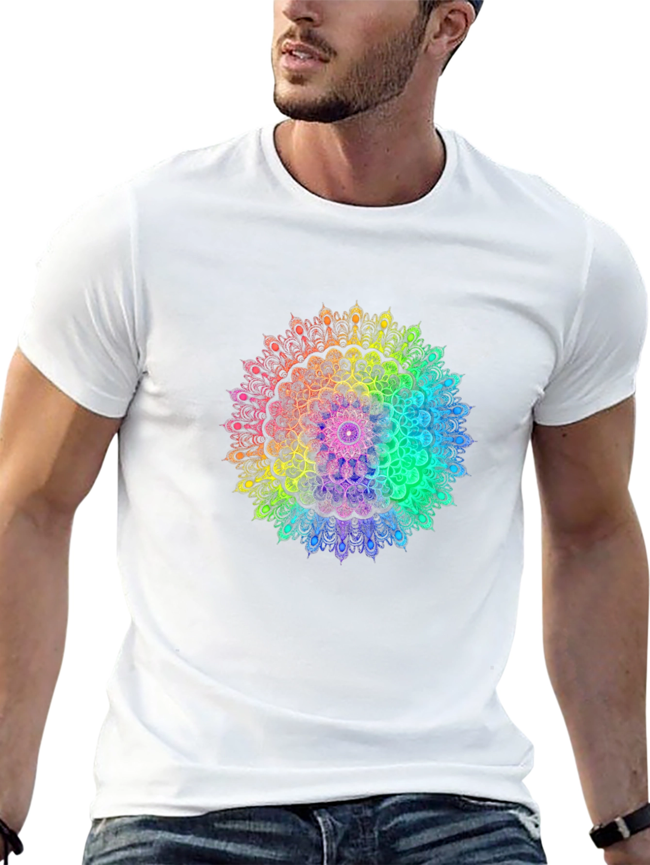 Rainbow Mandala Graphic Black T-Shirt