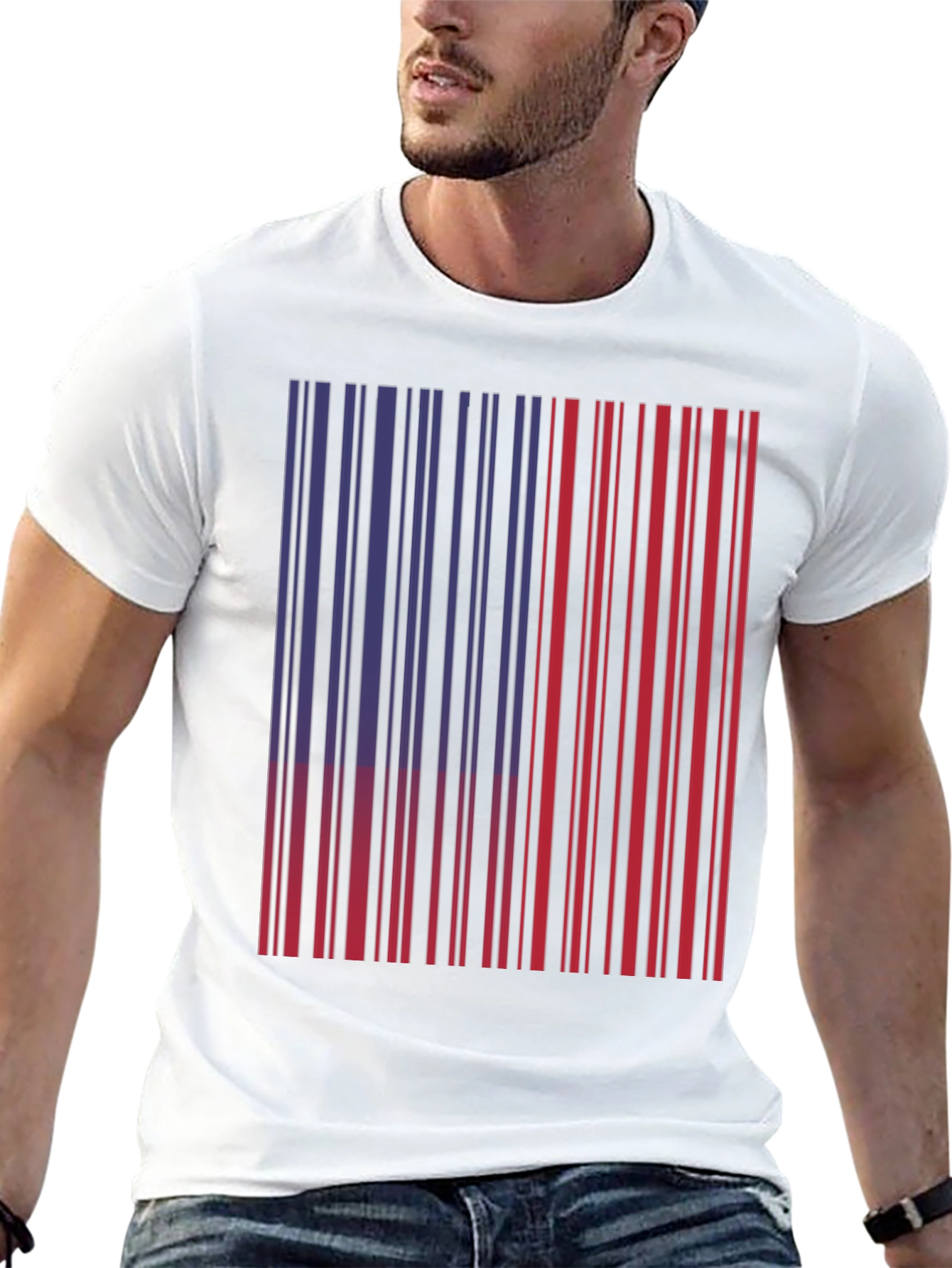 Red & Blue Barcode Graphic T-Shirt