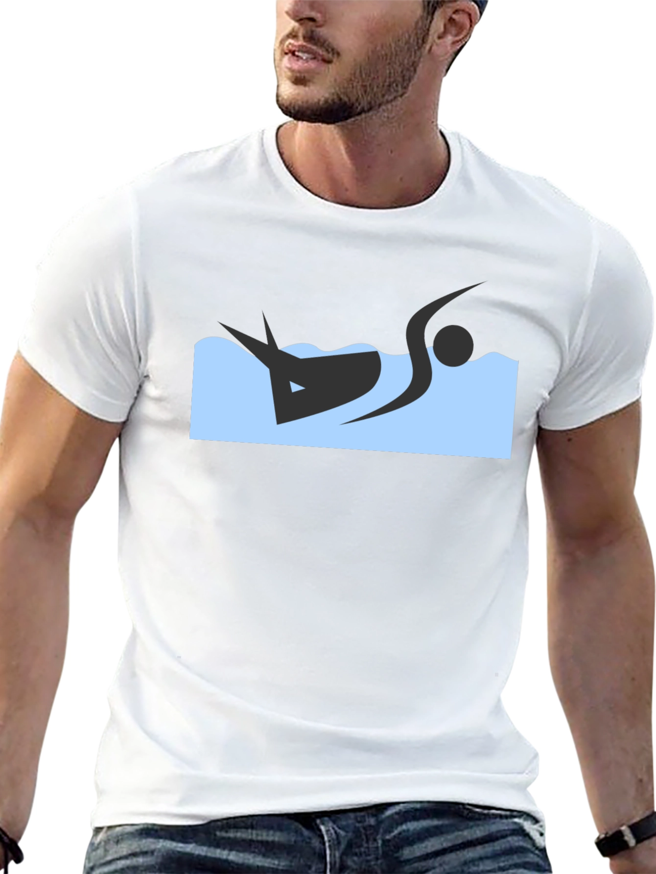 Black T-Shirt with Swimmer Design