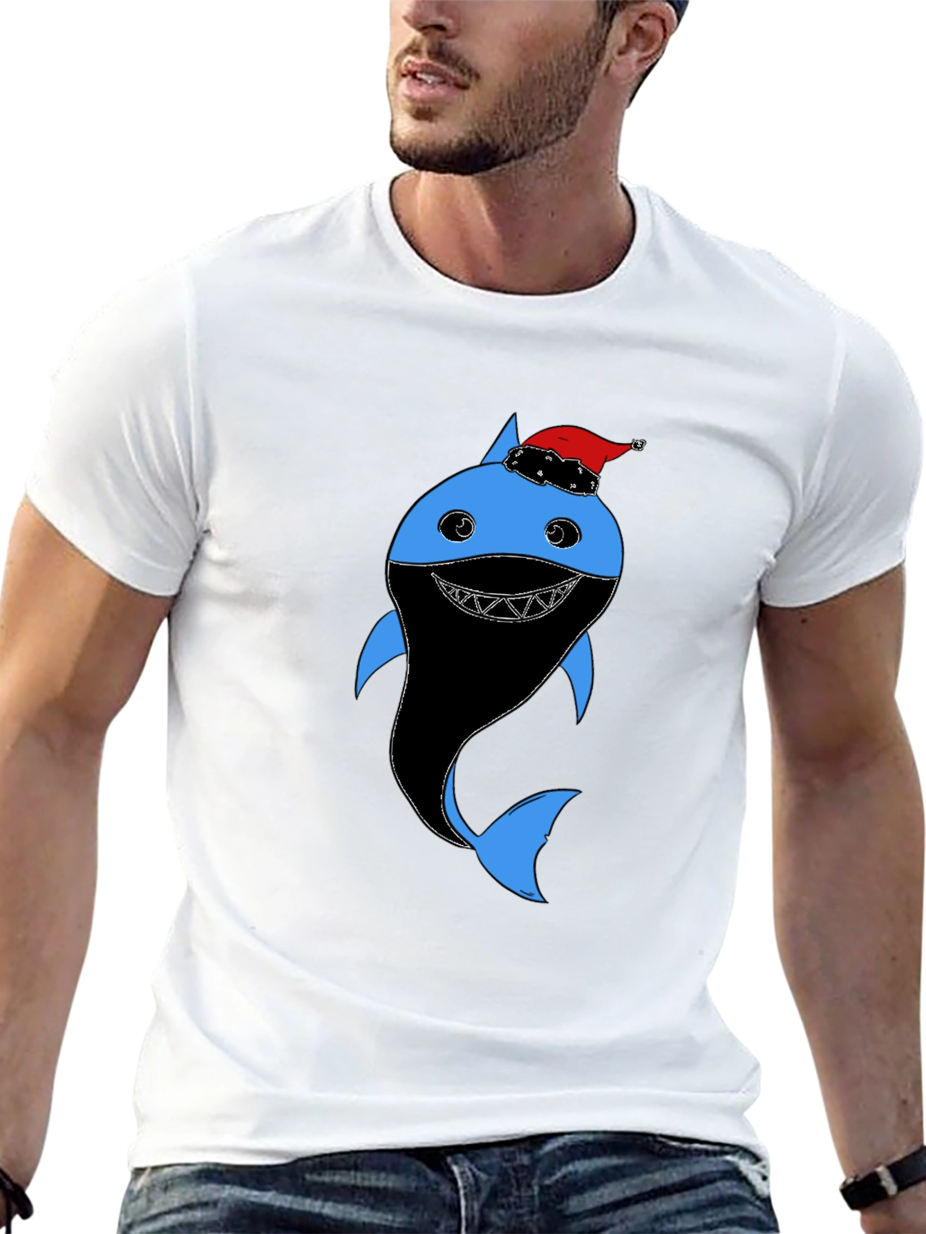 Festive Shark Graphic Tee - Holiday Humor
