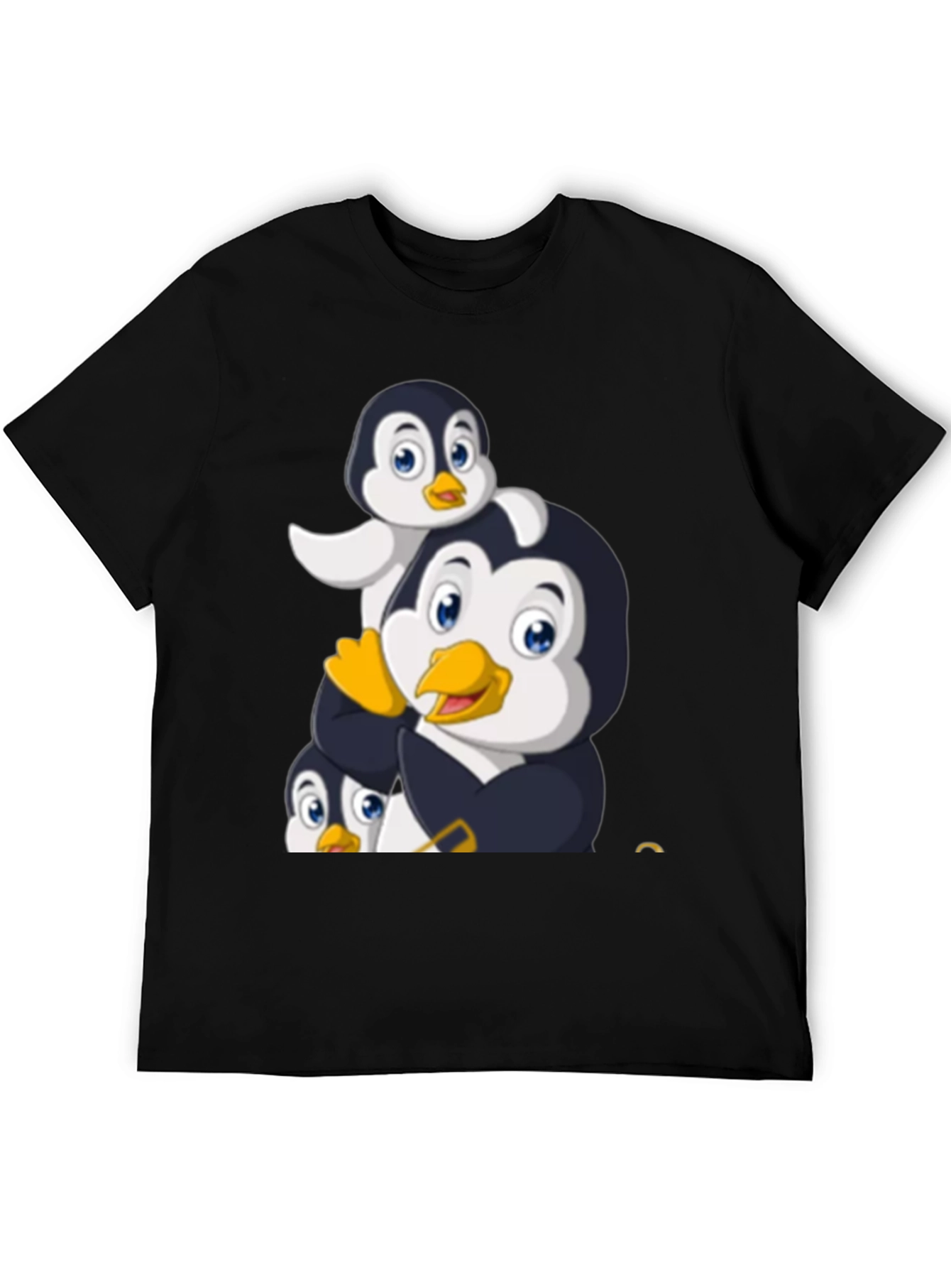 Penguin Family Graphic Tee - Black Cotton T-Shirt