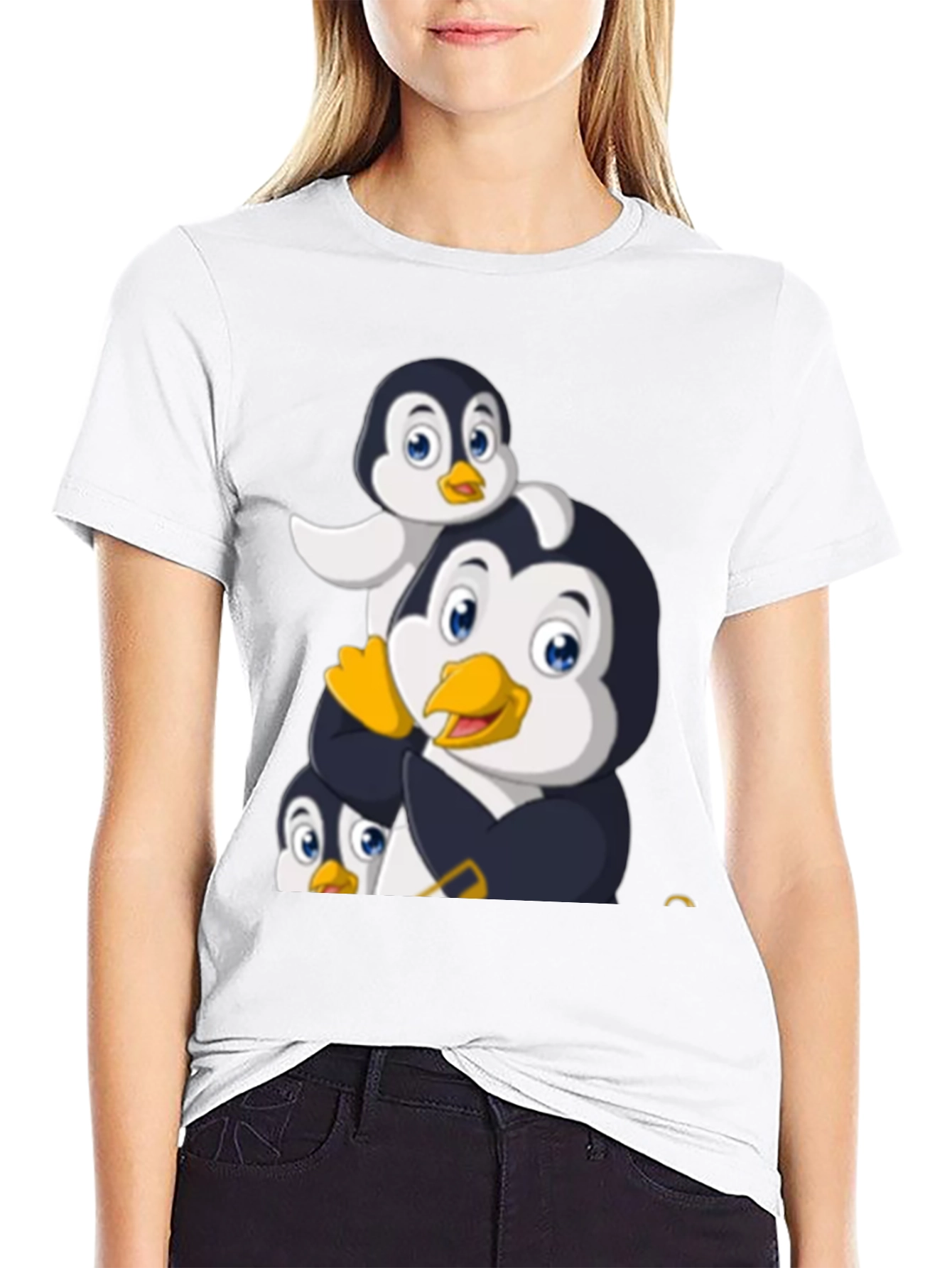 Penguin Family Graphic Tee - Black Cotton T-Shirt