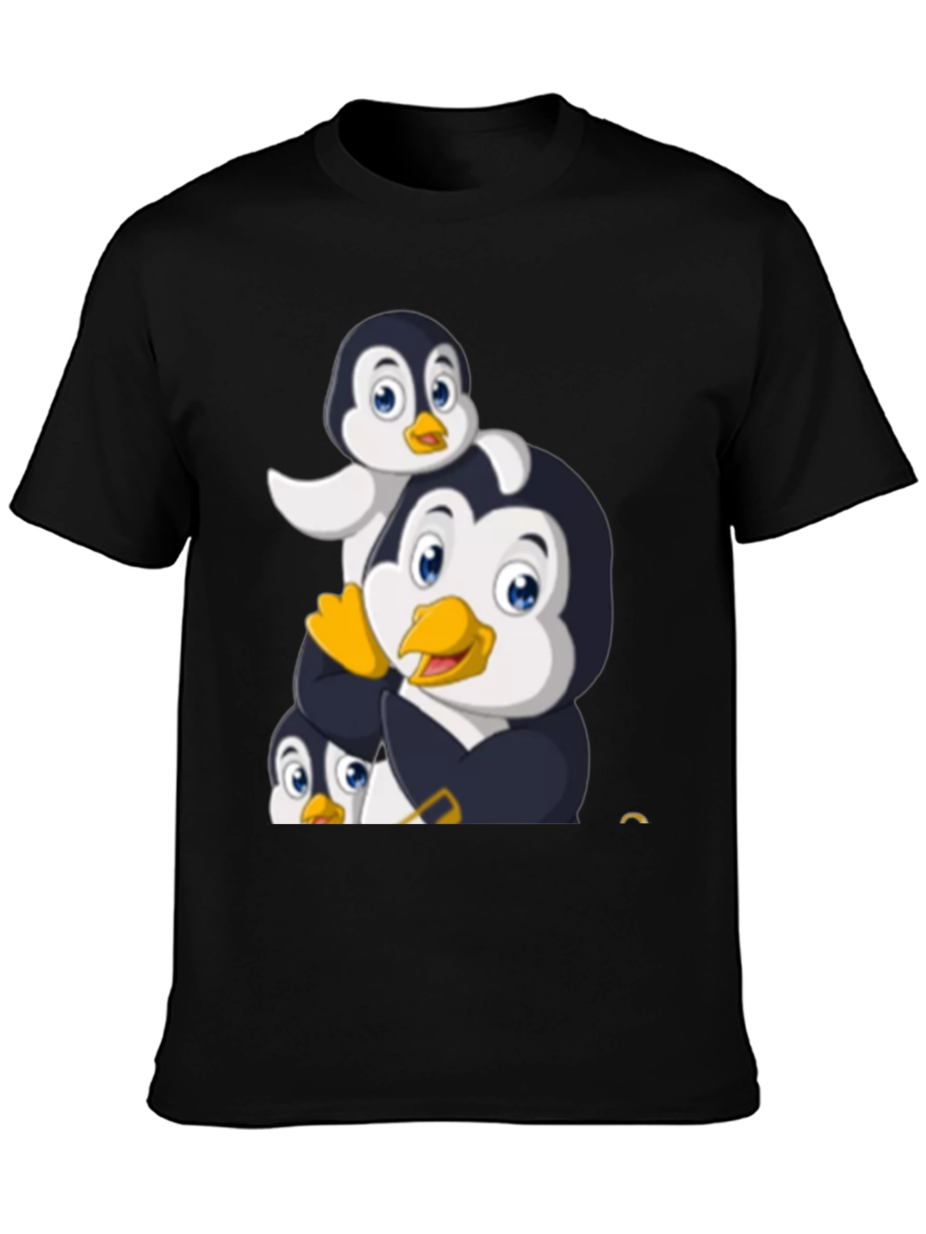 Penguin Family Graphic Tee - Black Cotton T-Shirt