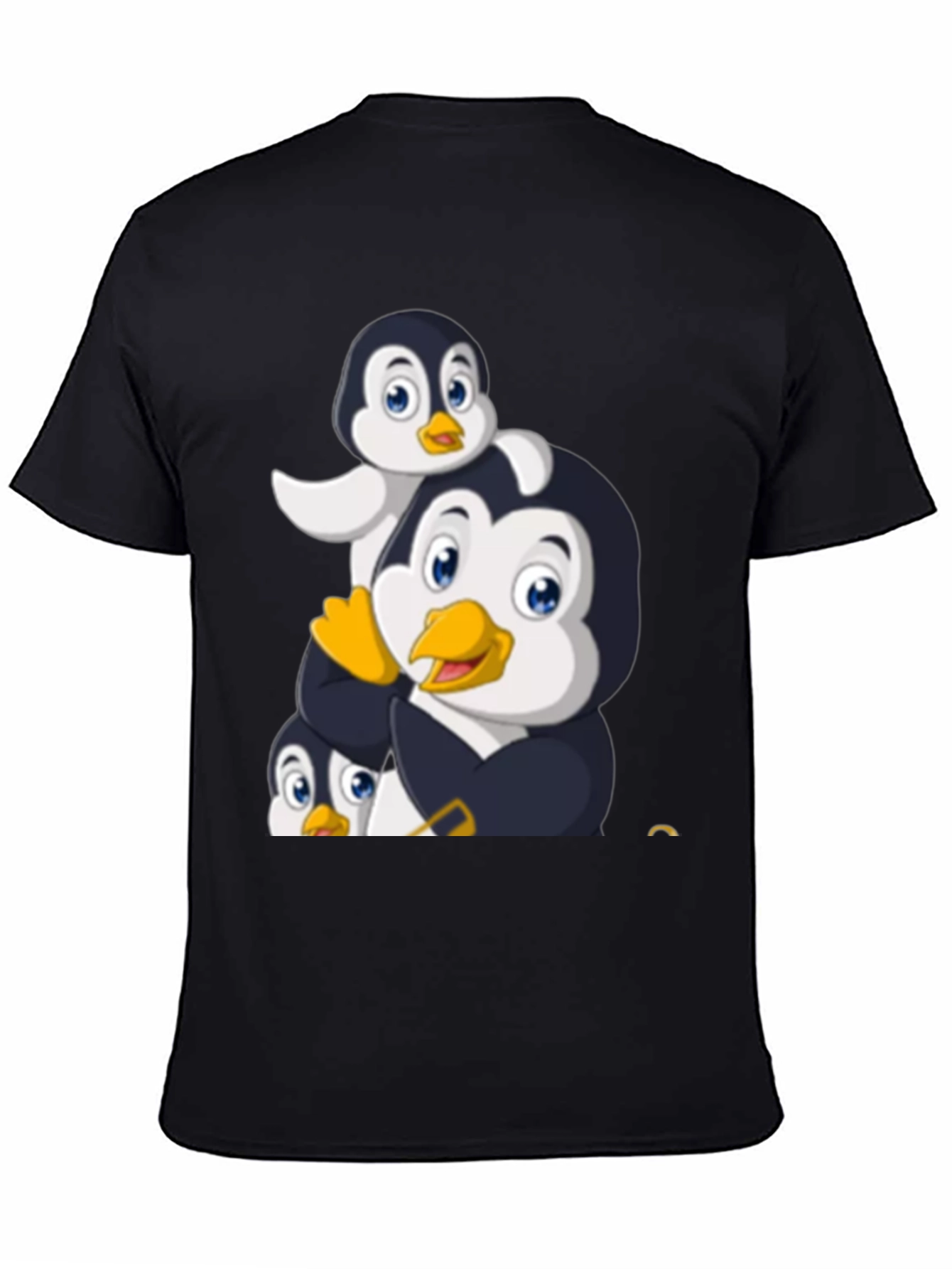 Penguin Family Graphic Tee - Black Cotton T-Shirt