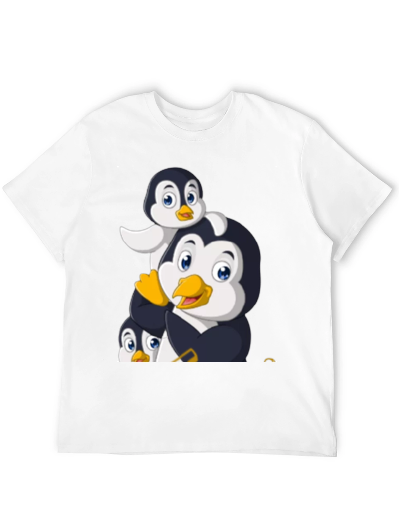 Penguin Family Graphic Tee - Black Cotton T-Shirt