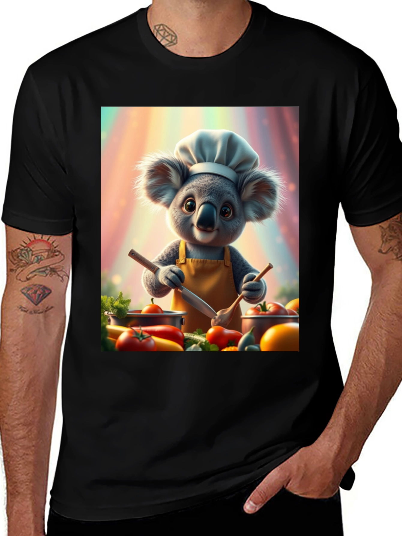 Chef Koala Graphic Tee - Black Cotton Blend